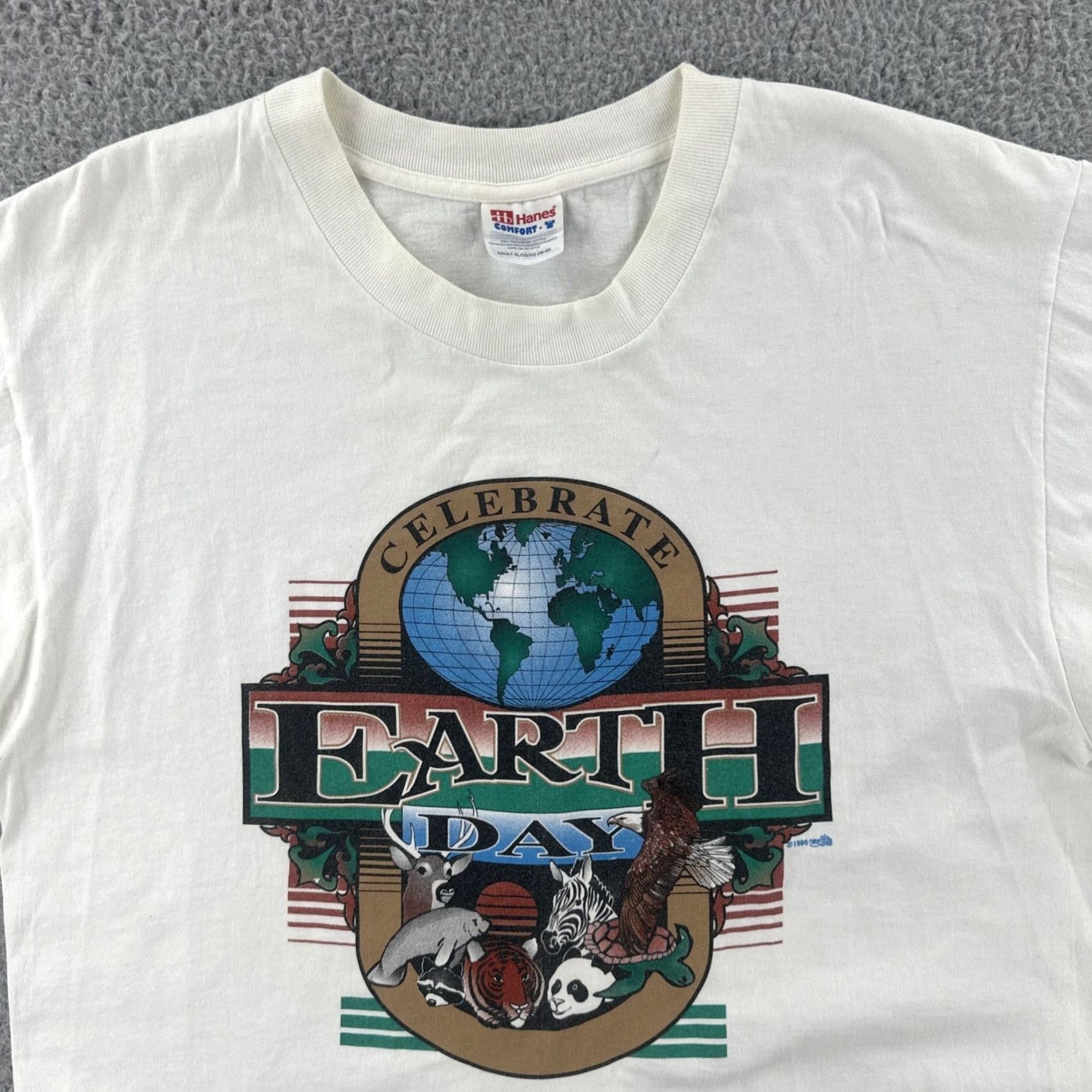 Hanes VINTAGE Hanes Comfort-T T Shirt White XL Mens 90s Earth Day 1996 Central Ohio Size US XL / EU 56 / 4 - 5 Thumbnail