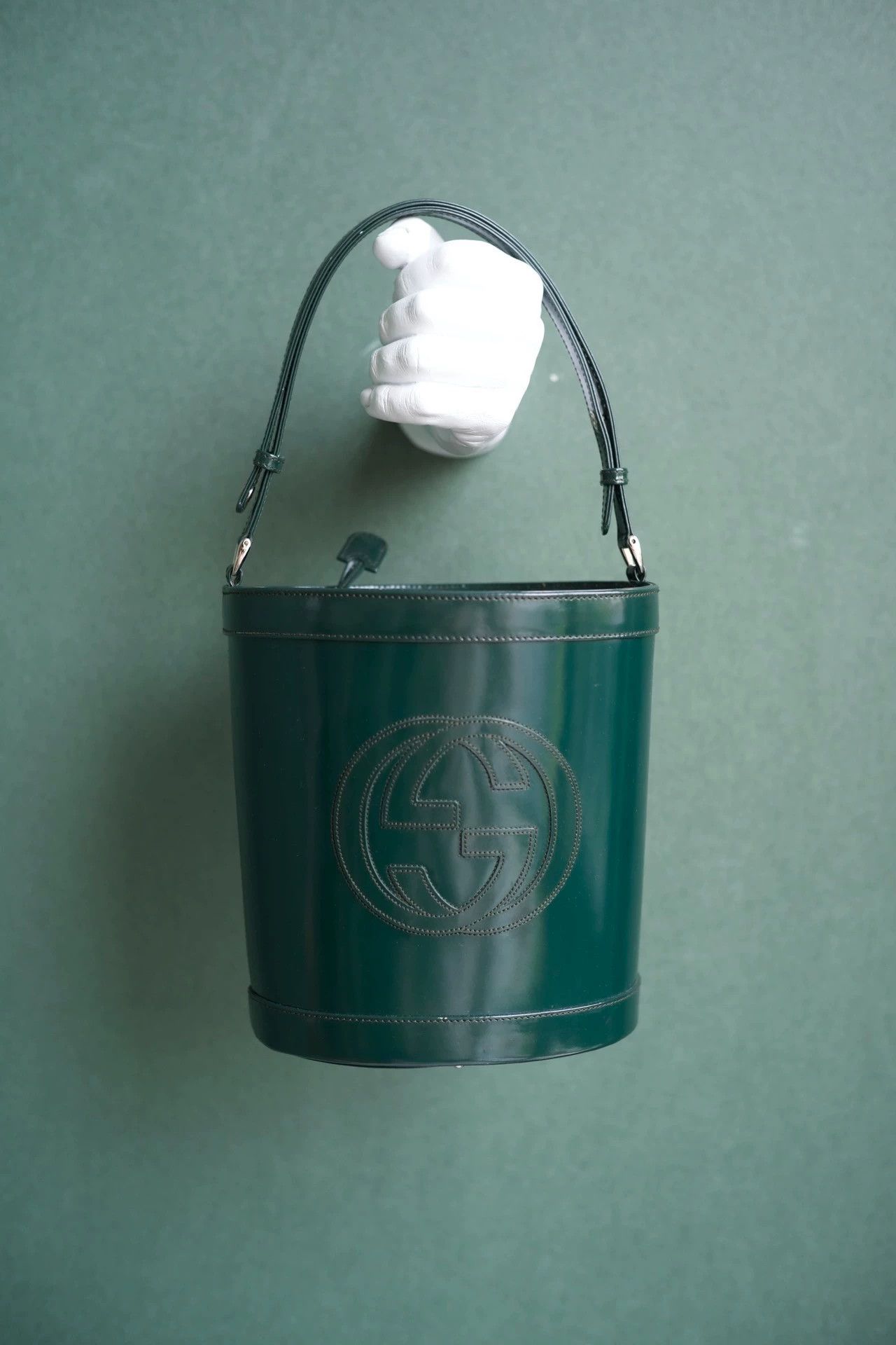 Gucci Vintage Gucci GG Rare Olive Green Leather Bucket Bag Size ONE SIZE - 2 Thumbnail