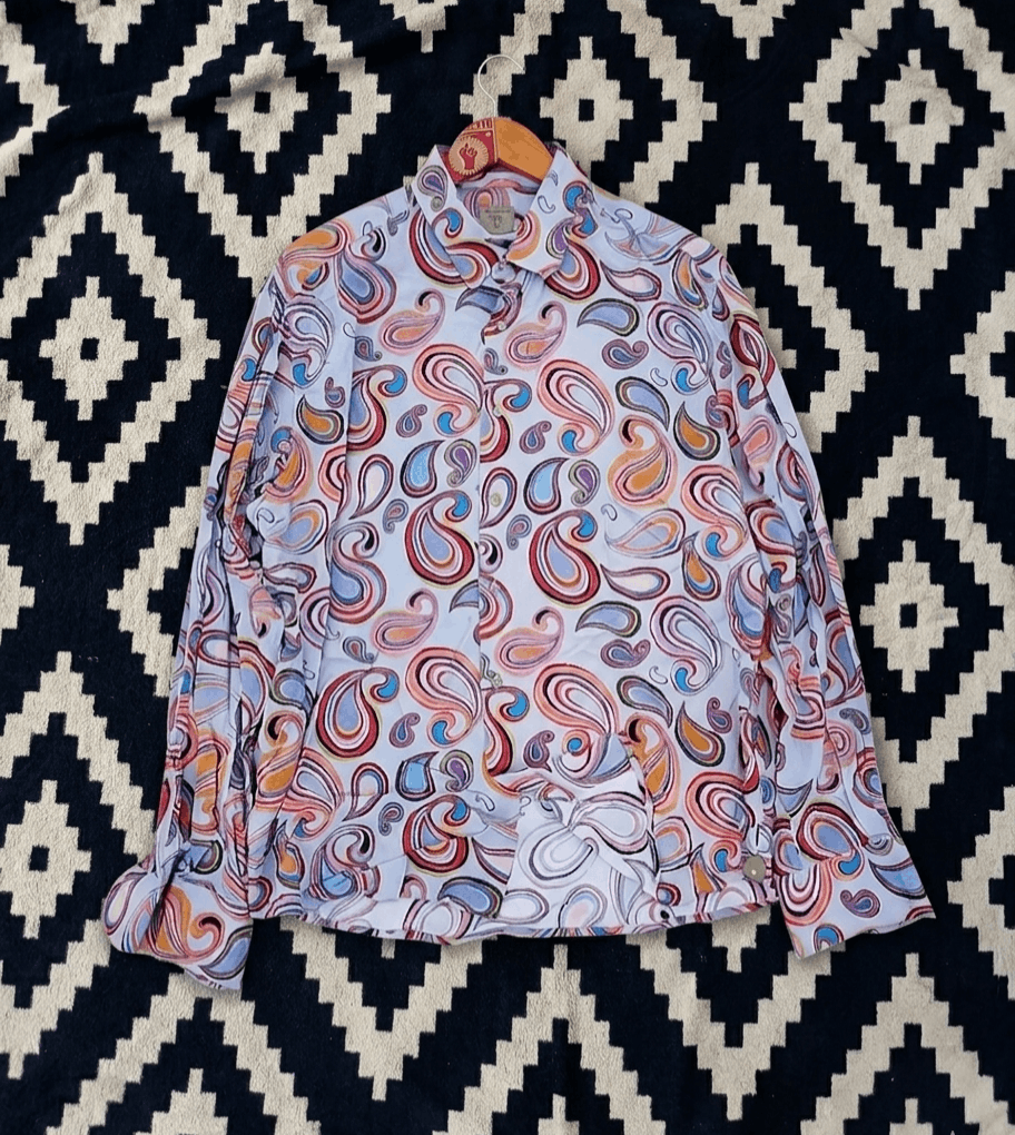 Other Rare Rabbit Marsh Blue Paisley Printed Spread Collar Shirt Size US XXL / EU 58 / 5 - 3 Thumbnail