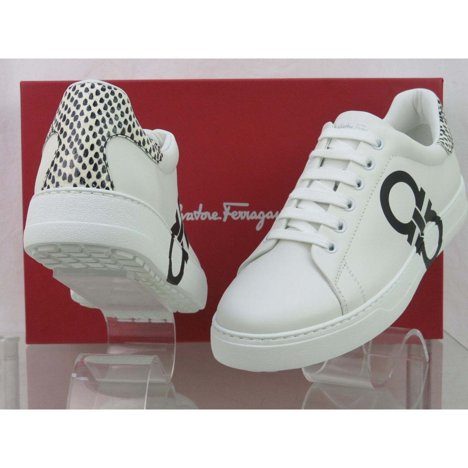 Salvatore Ferragamo FERRAGAMO NUMBER WHITE LEATHER BLACK GANCINI SNEAKERS 10.5 C Size US 10.5 / IT 40.5 - 10 Thumbnail