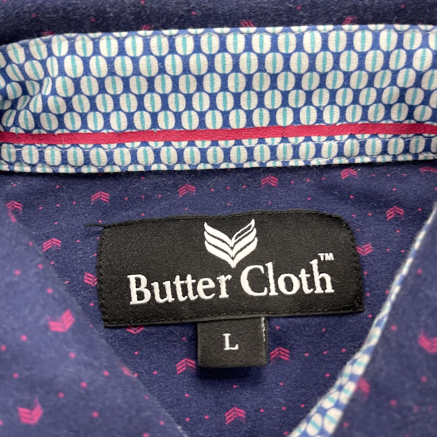 Vintage Buttercloth Mens Shirt Large Blue Regular Geometric Cotton Casual Button-Up Size US L / EU 52-54 / 3 - 4 Thumbnail