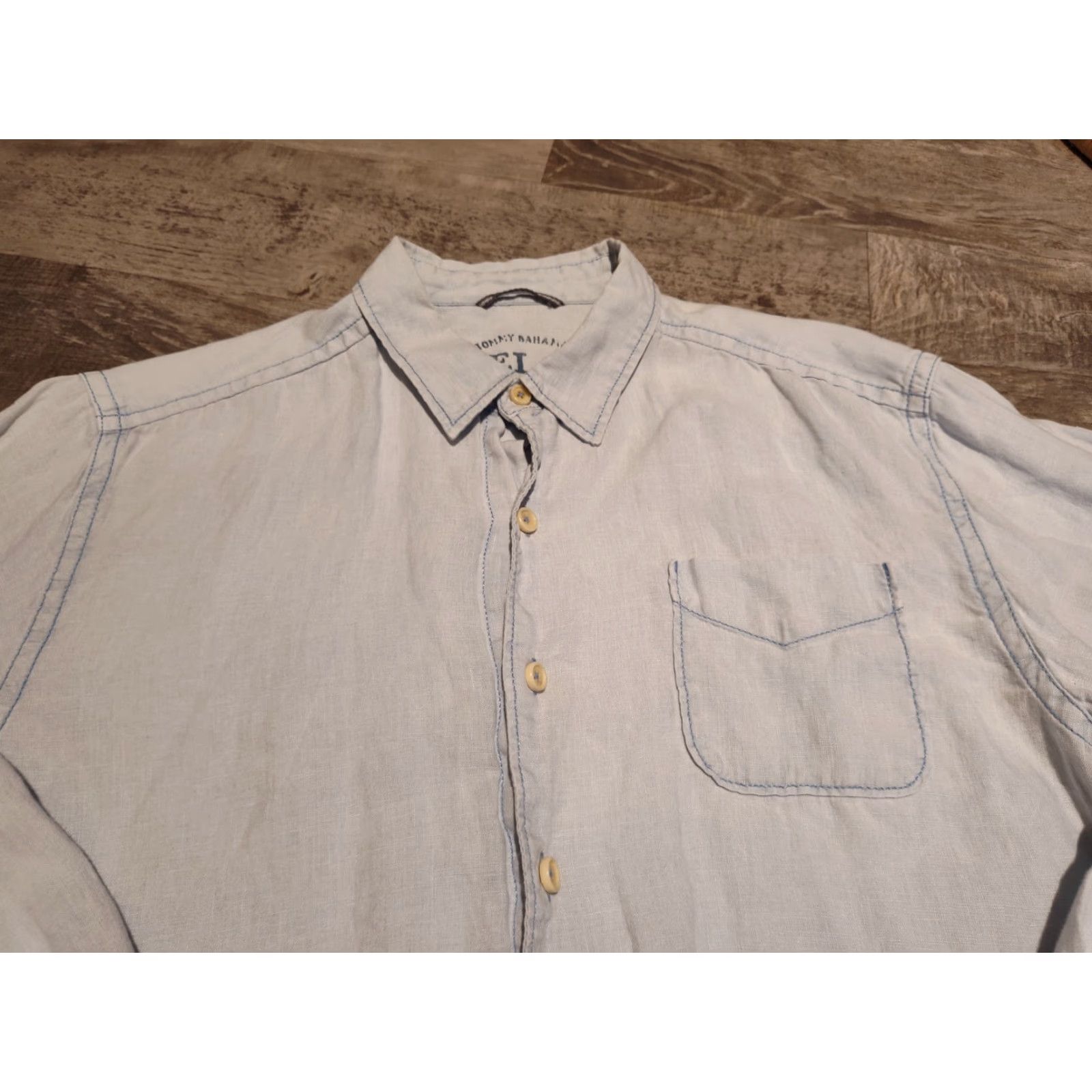 Tommy Bahama Tommy Bahama Relaxed Fit Button-Up Shirt Mens XL Blue Chambray 100% Linen Long Sleeve Casual Beach Size US XL / EU 56 / 4 - 4 Thumbnail