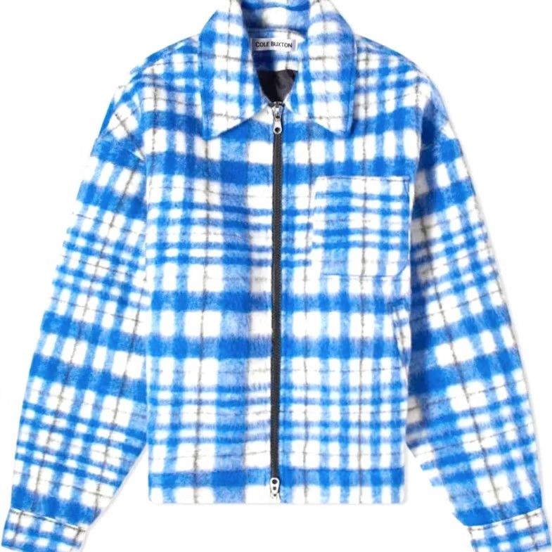 Cole Buxton COLE BUXTON OverShirt Jacket Wool Flannel Check Blue XL Men’s Bomber Full Zip Shirt Size US XL / EU 56 / 4 - 4 Thumbnail