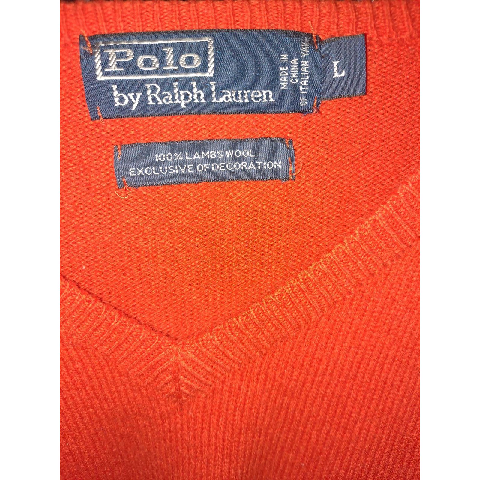Polo Ralph Lauren Polo Ralph Lauren Orange V Neck 100% Lambswool Size Large Size US L / EU 52-54 / 3 - 3 Thumbnail