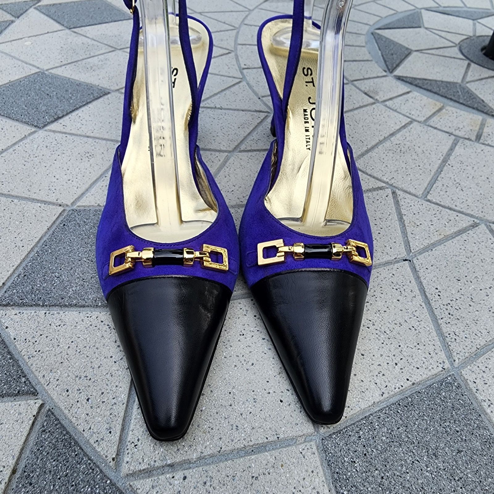 Designer St. John Two Tone Suede Leather Buckle Ankle Strap Heels 7 Size US 7 / IT 37 - 4 Thumbnail