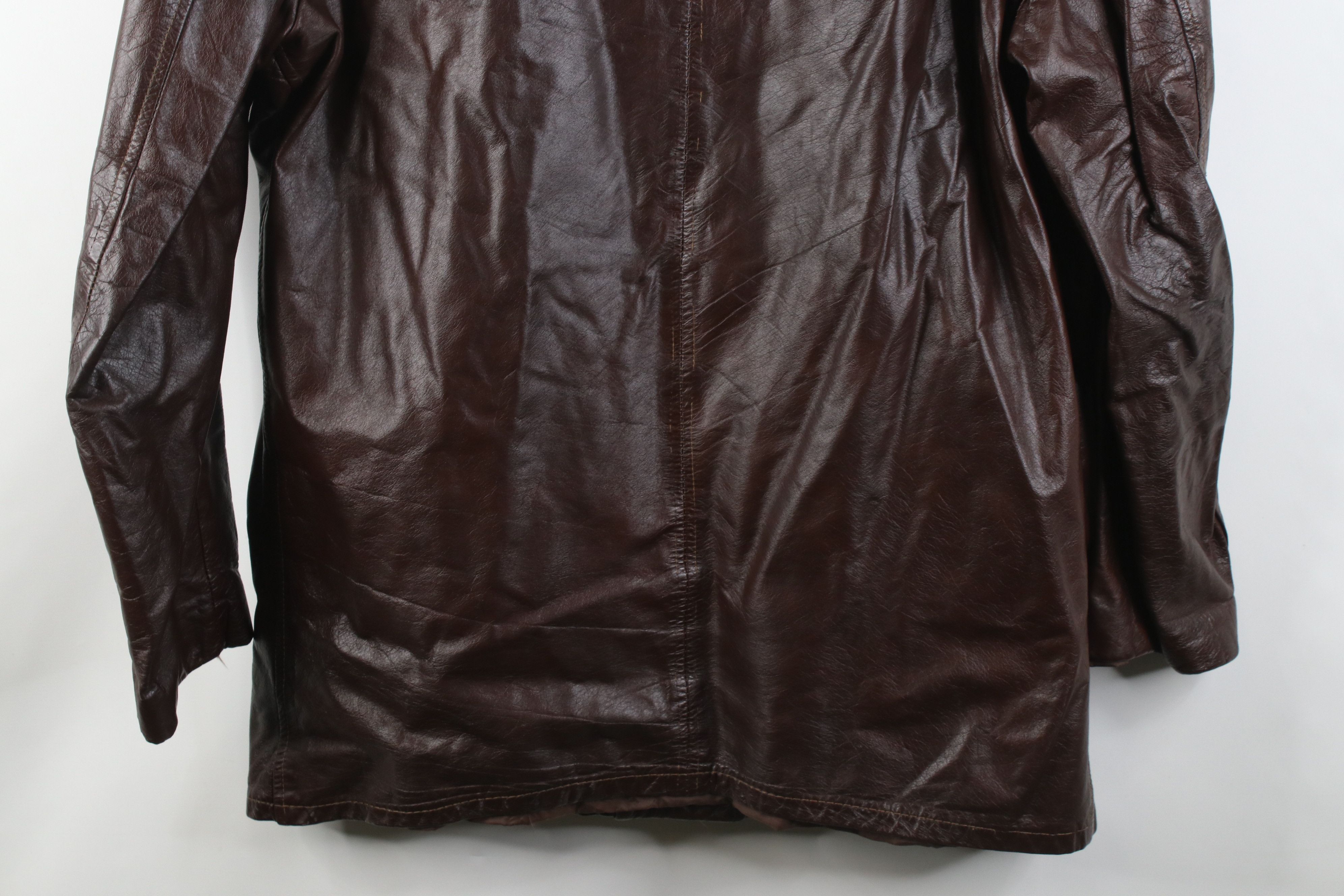 Vintage Vintage 70s Streetwear Leather Collared Jacket Brown USA Size US XXL / EU 58 / 5 - 15 Thumbnail