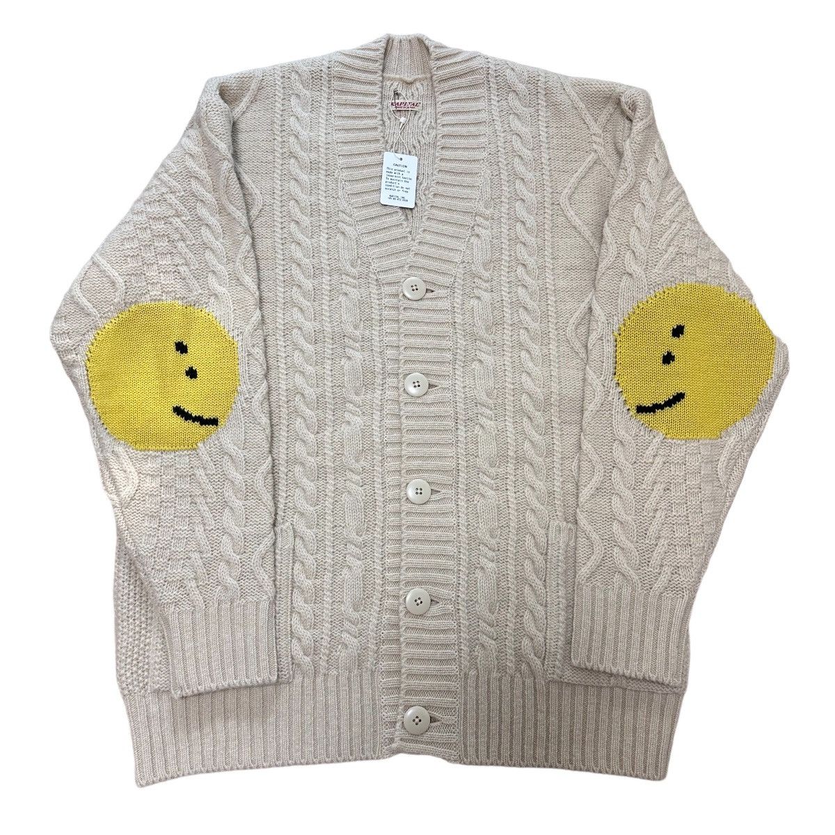 KAPITAL 5G Wool Cable Knit HAPPY Patch Cardigan