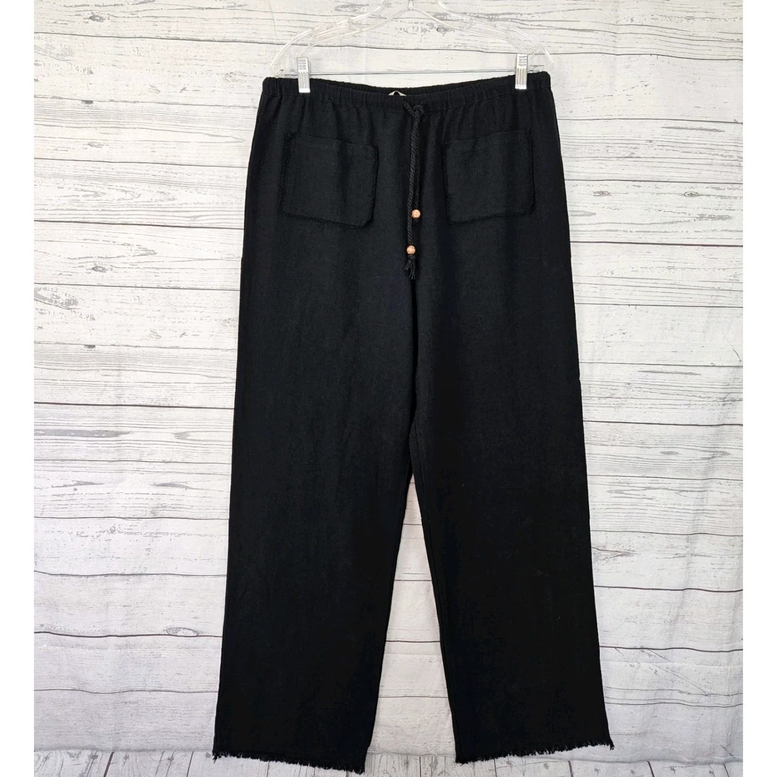 Soft Surroundings Soft Surroundings Womens Pants Pull On Black Medium Cotton High Rise Casual Straight Front Slim Fit Size 32" / US 10 / IT 46 - 2 Thumbnail