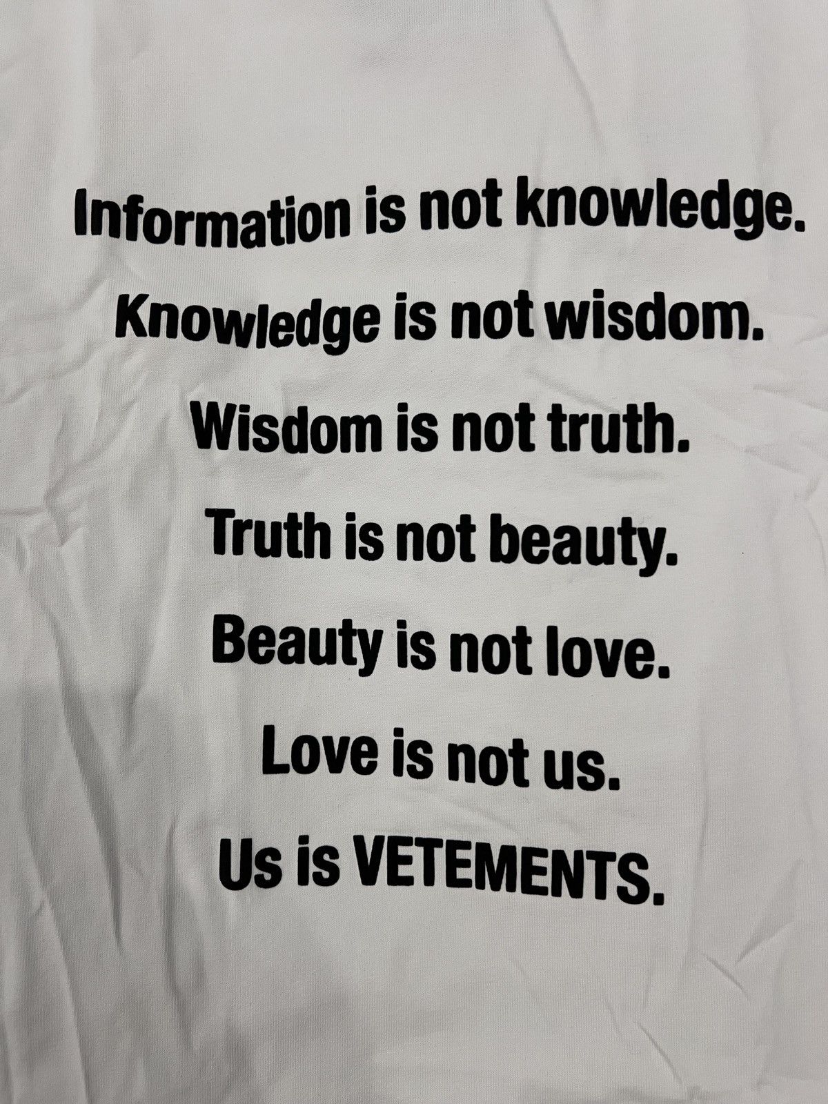 Vetements Vetements FW21 “Information Is Not Knowledge” T-Shirt Size US L / EU 52-54 / 3 - 5 Thumbnail