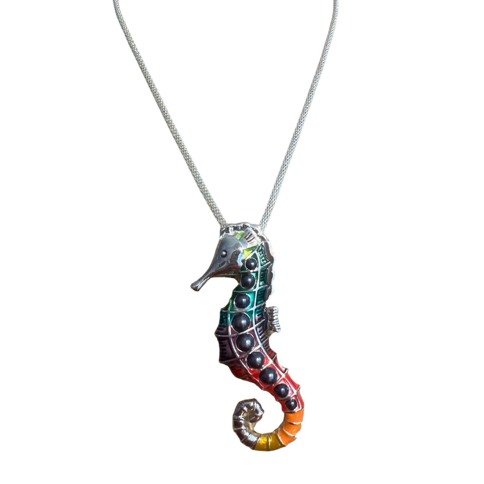 Other Silver Tone Mesh Chain Necklace Seahorse Pendant Rainbow Ena Size ONE SIZE - 1 Thumbnail