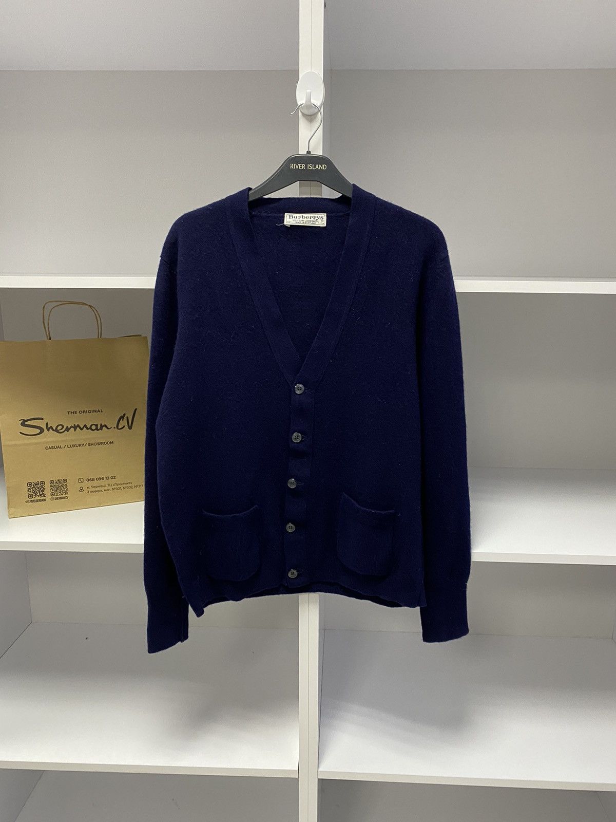 Burberry × Vintage Vintage Burberry wool navy cardigan sweater Size US S / EU 44-46 / 1 - 1 Thumbnail