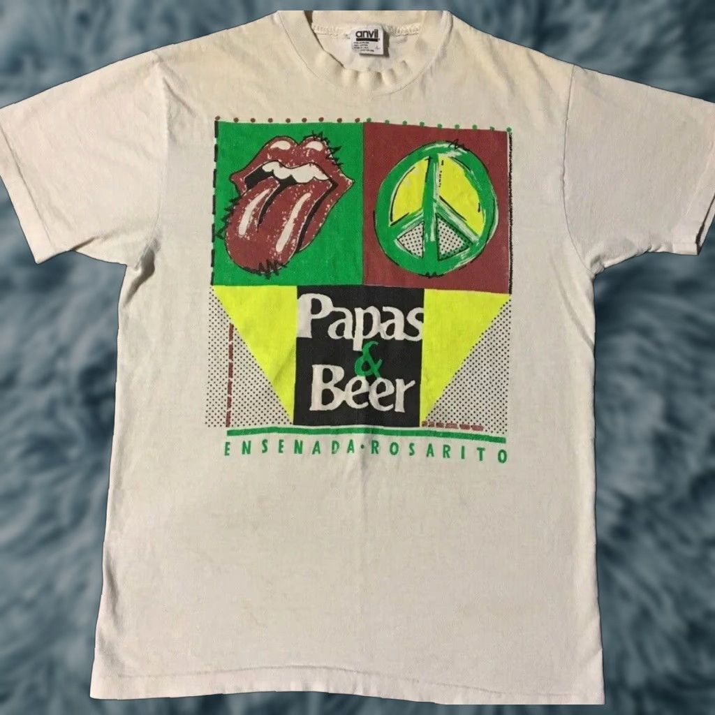 Vintage VINTAGE Papas & Beer Shirt M White Bar Beach Grunge 90s Single Stitch Mens USA Distressed Surf Funny 80s Size US M / EU 48-50 / 2 - 1 Thumbnail