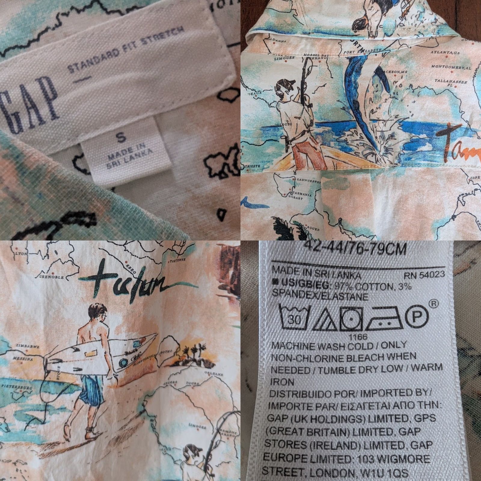 Gap GAP Mens Short Sleeve Button Down Shirt Travel Tulum Map Multicolor S Size US 29 - 8 Thumbnail