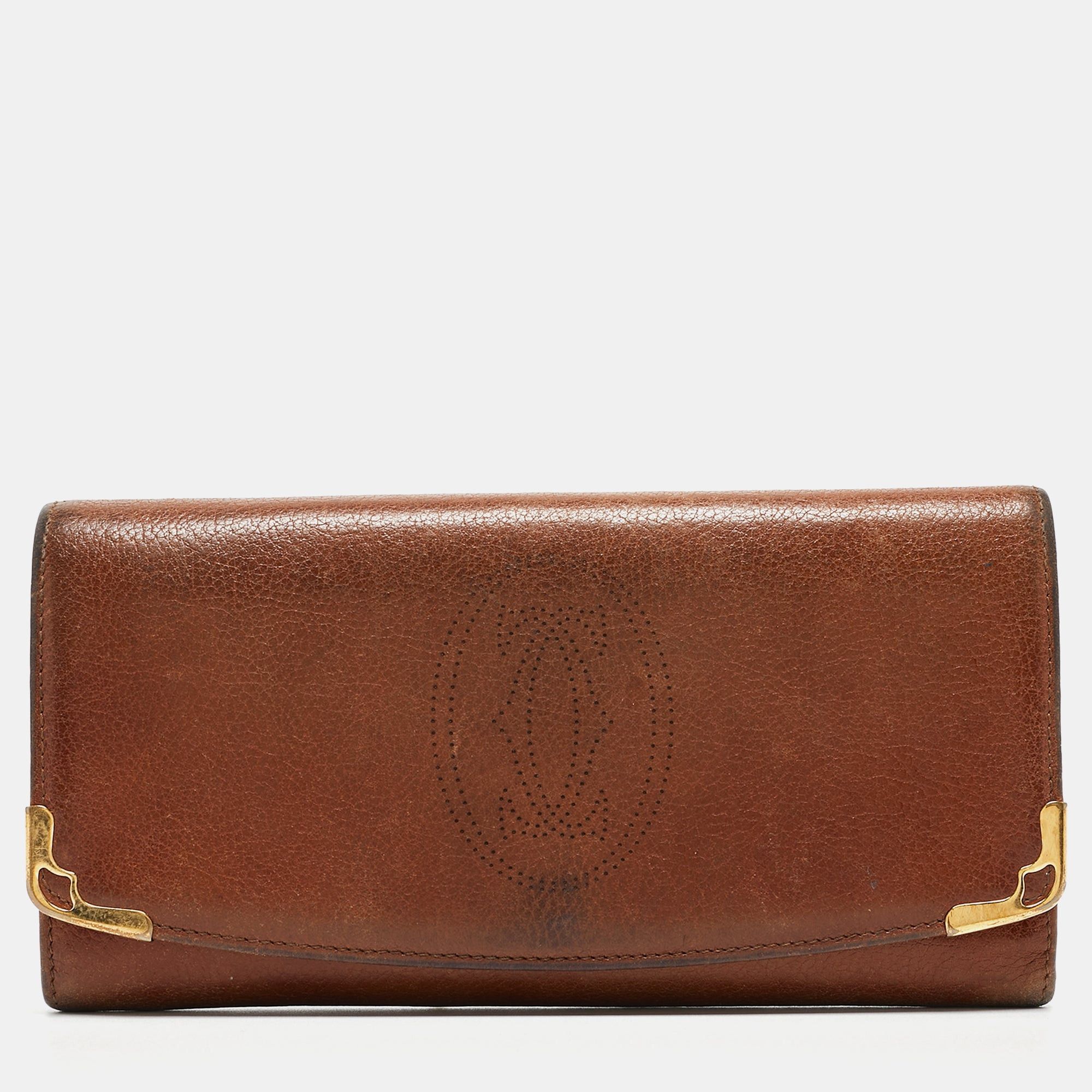 image of Cartier Brown Leather Marcello De Flap Wallet, Women's