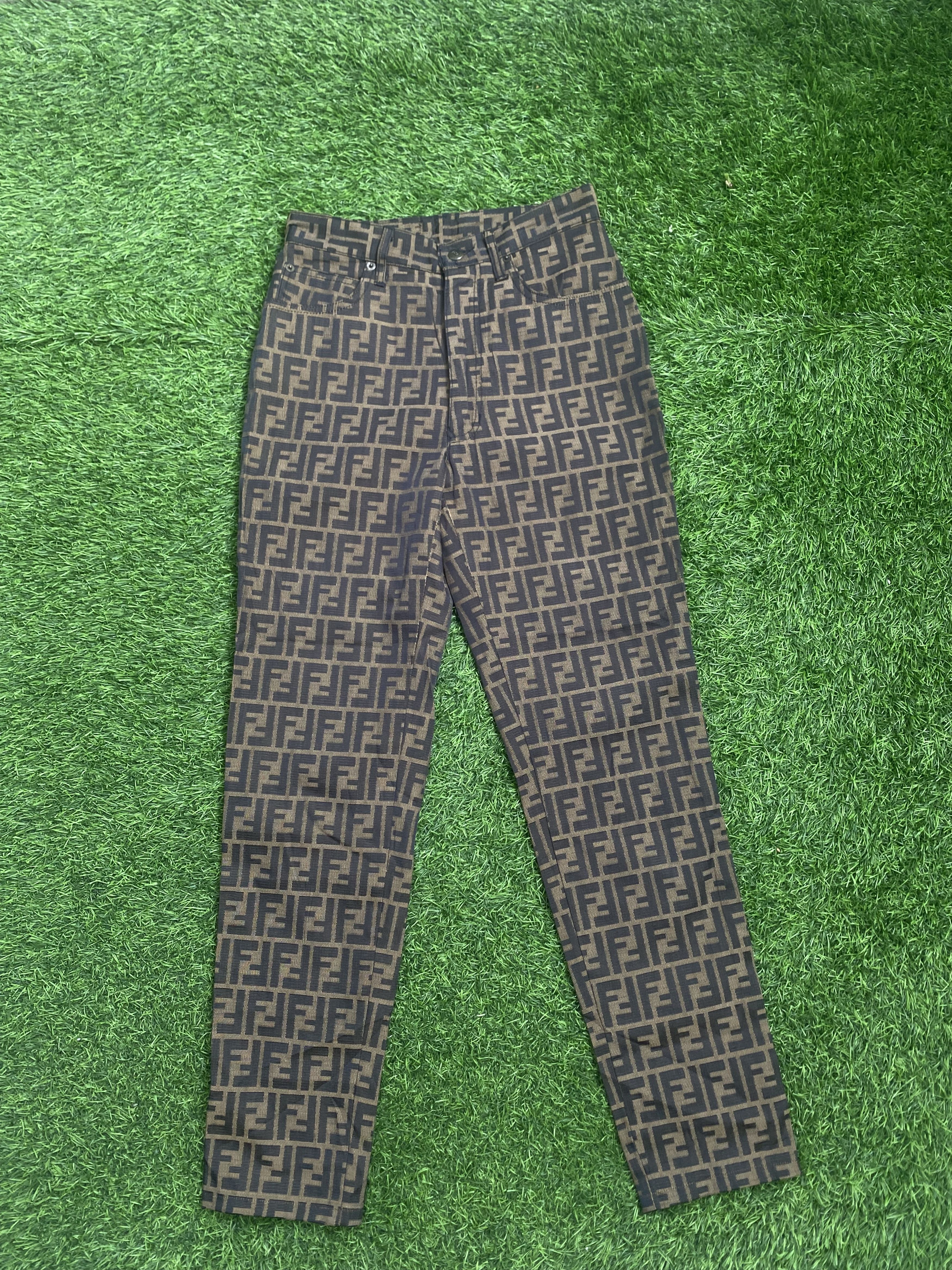 image of Vintage Fendi Zucca Monogram Full Printed Pants in Brown, Women's (Size 26)