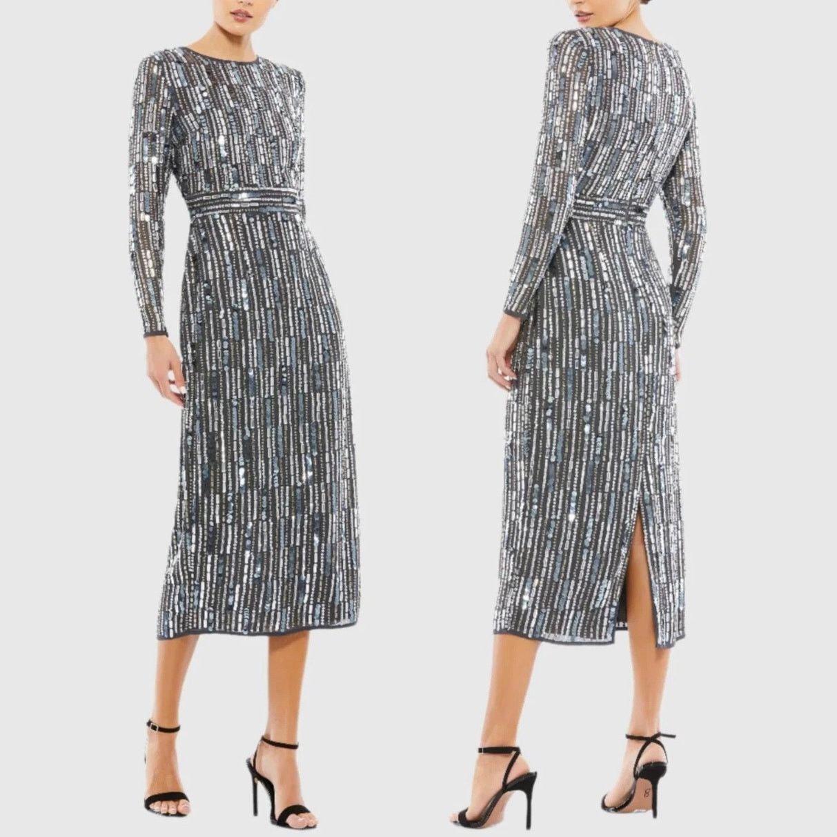 MACH & MACH Mac Duggal Embellished High Neck Long Sleeve Dress Charcoa 4 Size S / US 4 / IT 40 - 2 Thumbnail