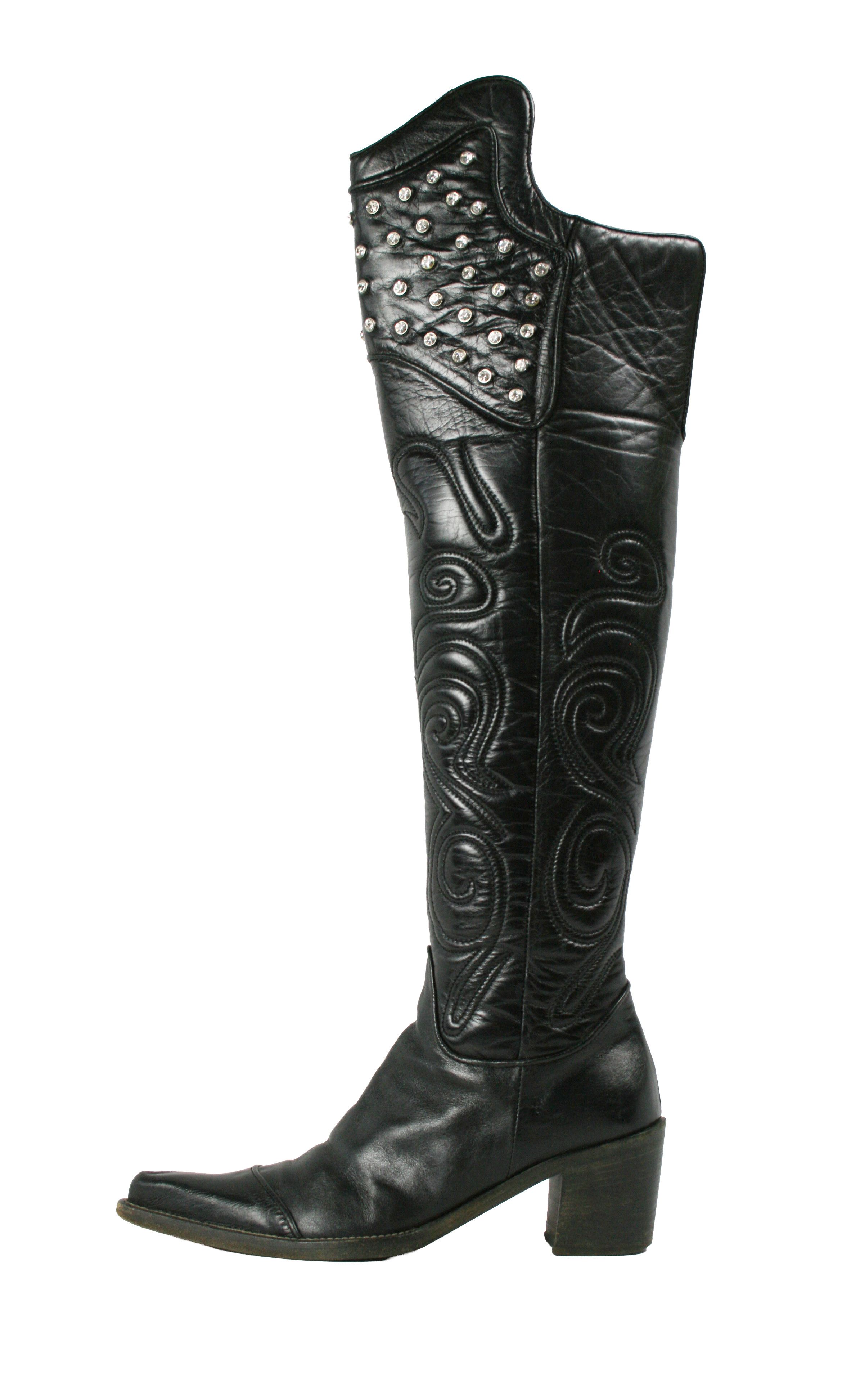 Other Fauzian Jeunesse Y2K Knight Rockstuds Leather Knee Boots Size US 5 / IT 35 - 2 Thumbnail