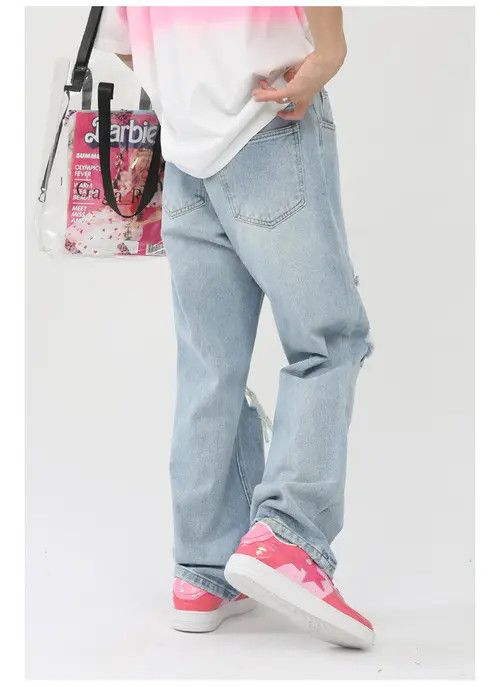 VIBE Men's loose washed straight ripped jeans Size US 32 / EU 48 - 5 Thumbnail