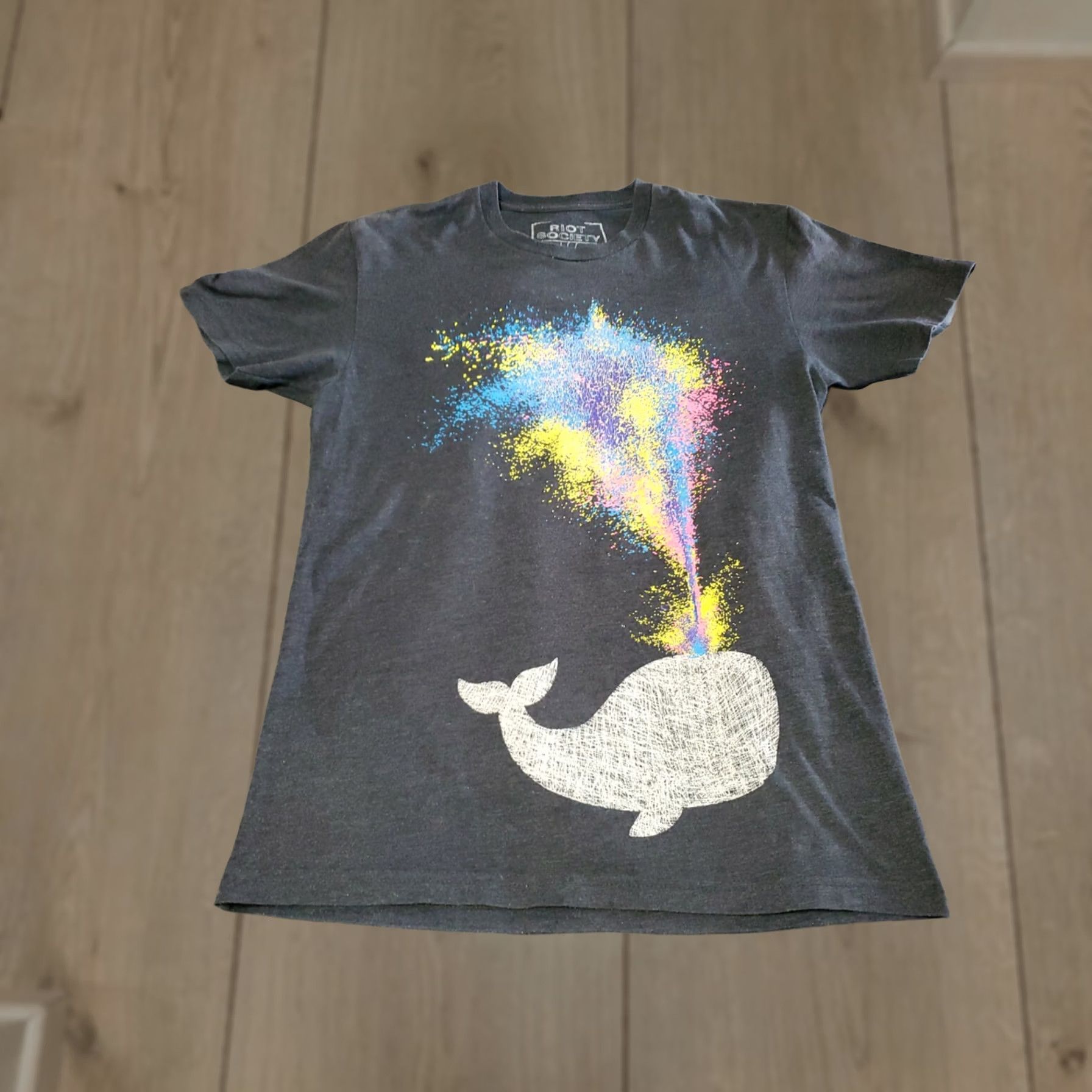 Rainbow Riot Society Whale T-Shirt Rainbow Spray Paint Spout Graphic Print Crew Neck Short Sleeve Unisex Adults Small Gray 50/50 Cotton Polyester Logo Size US S / EU 44-46 / 1 - 1 Thumbnail