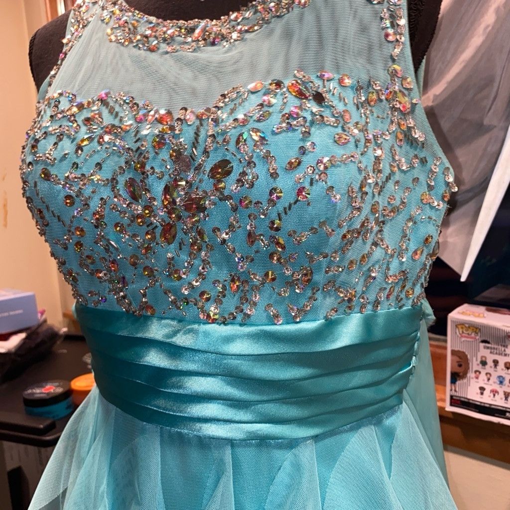 Other Deb Aquamarine Rhinestone Ruffle Formal Dress Size 9/10 Size L / US 10 / IT 46 - 2 Thumbnail