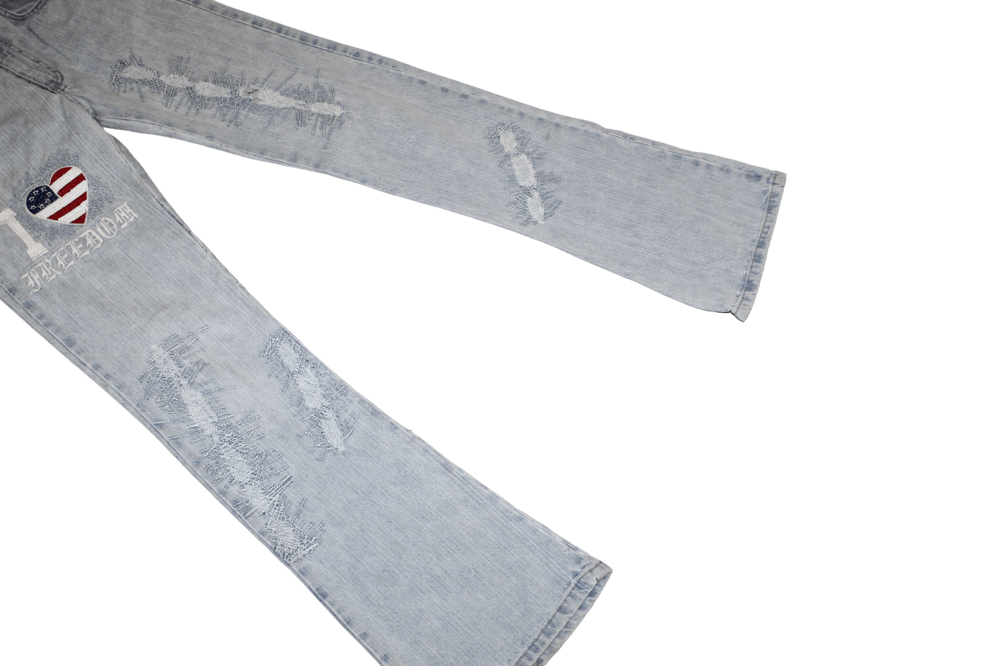 Emmanuelle Khanh 80's Emmanuel Schivili Faded Stitched Blue Straight Jeans Size US 27 - 5 Thumbnail