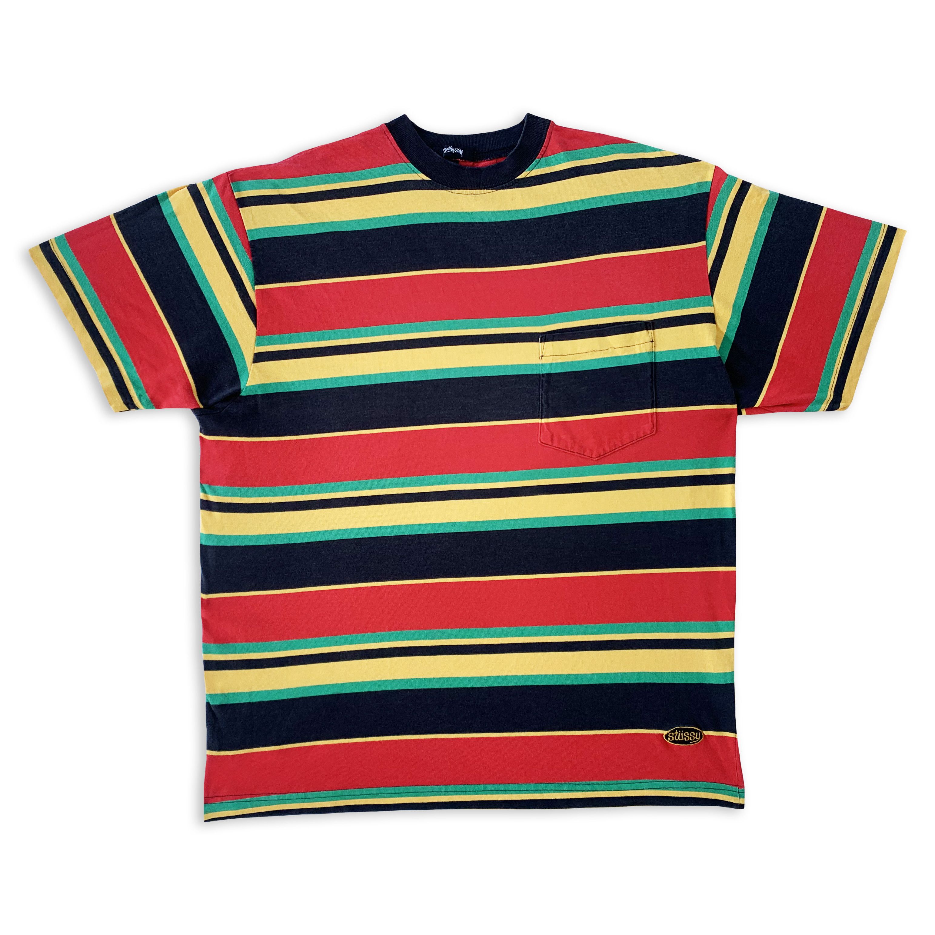 Stussy RARE Vintage 80s STUSSY T shirt Rasta Jamaica Striped Tee Size US XL / EU 56 / 4 - 2 Thumbnail