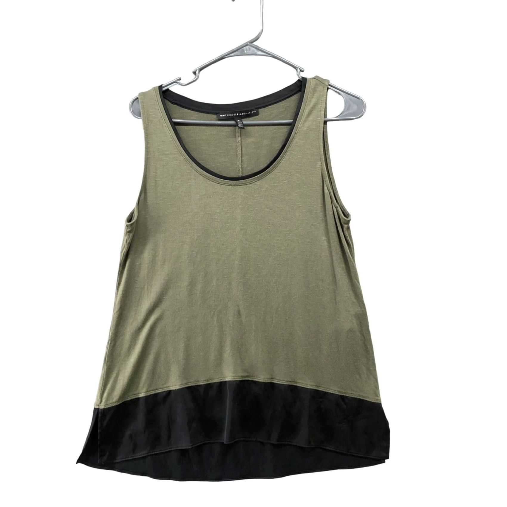 White House Black Market White House Black Market Tank Top Womens M Green Jersey Knit Chiffon Hem Shirttail? Size M / US 6-8 / IT 42-44 - 2 Thumbnail