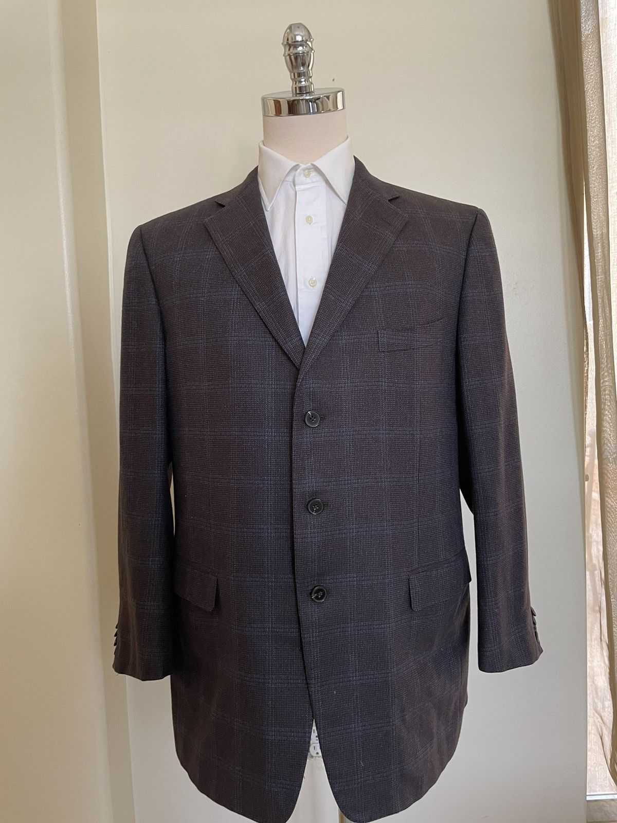 Ermenegildo Zegna Subtle Windowpane Check Silk & Cashmere Jacket Size 48R - 1 Thumbnail