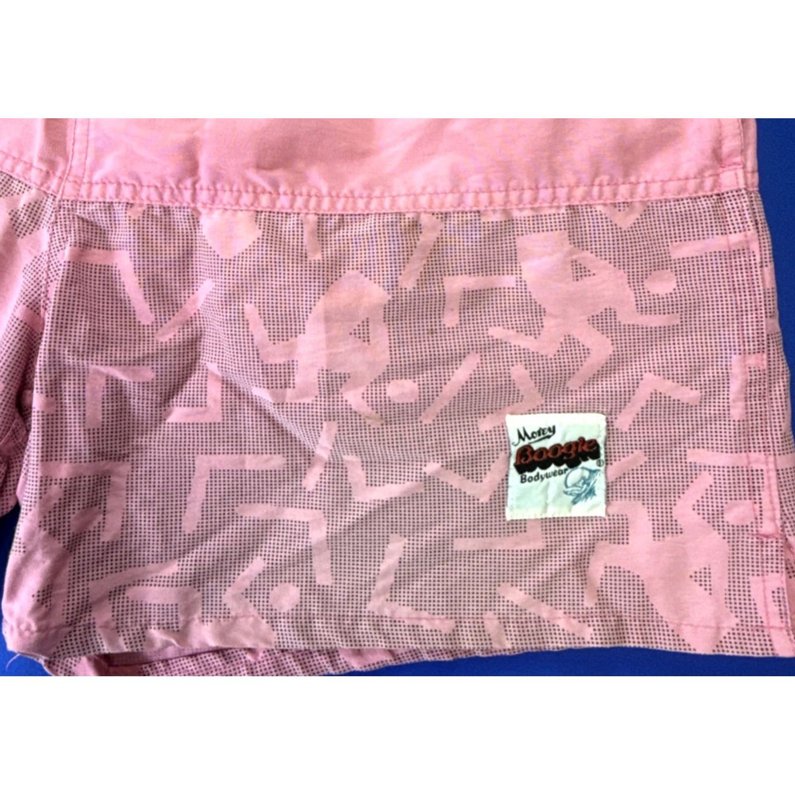 Vintage VINTAGE Morey Boogie Shorts Mens Medium Pink 90s Surf Swim Trunks Cotton Retro Geometric Beach Surf Mens Size US 31 - 2 Thumbnail