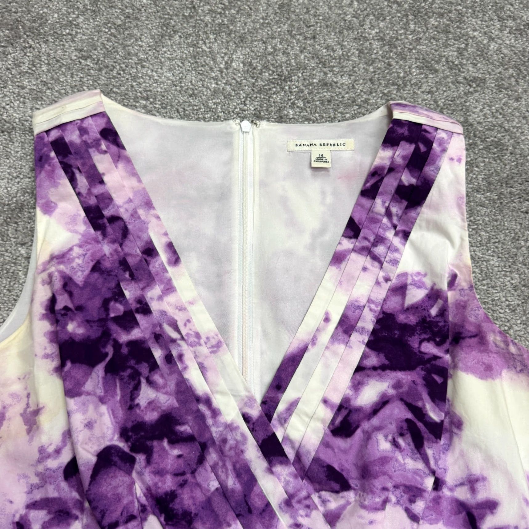 Banana Republic Banana Republic Tie-Dye Pleated Midi Dress Womens 14 Purple Sleeveless V-Neck Size XL / US 12-14 / IT 48-50 - 5 Thumbnail