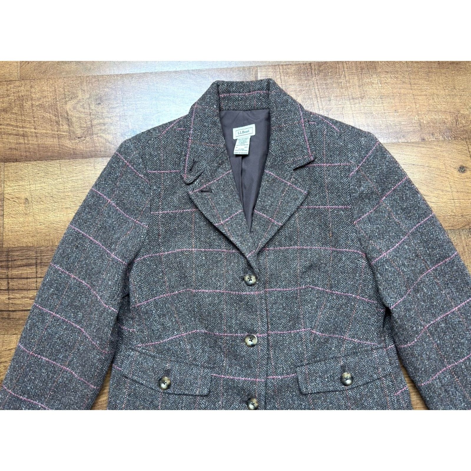 Vintage VINTAGE L.L. Bean Wool Silk Herringbone Tweed Blazer Jacket Brown Women’s Medium petite Blazer Women’s Brown PM Petite Mens Girls Size M / US 6-8 / IT 42-44 - 2 Thumbnail