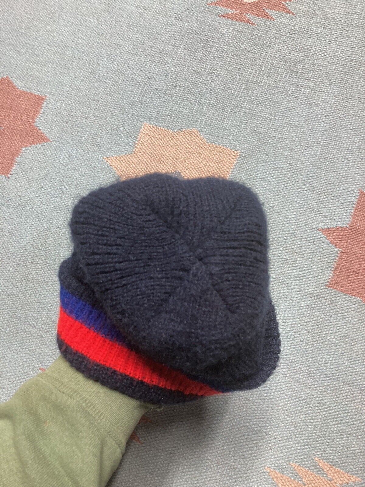 Scully × Vintage Vtg skull cap beanie hat striped tri tone acrylic knit red Size ONE SIZE - 4 Thumbnail