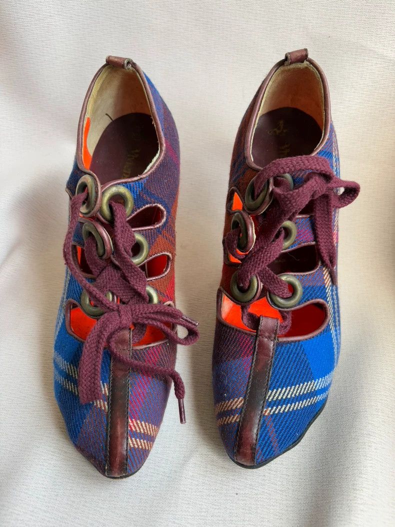 Vivienne Westwood Vivienne Westwood Blue checkered cat paw heels Size US 4.5 / IT 34.5 - 2 Thumbnail