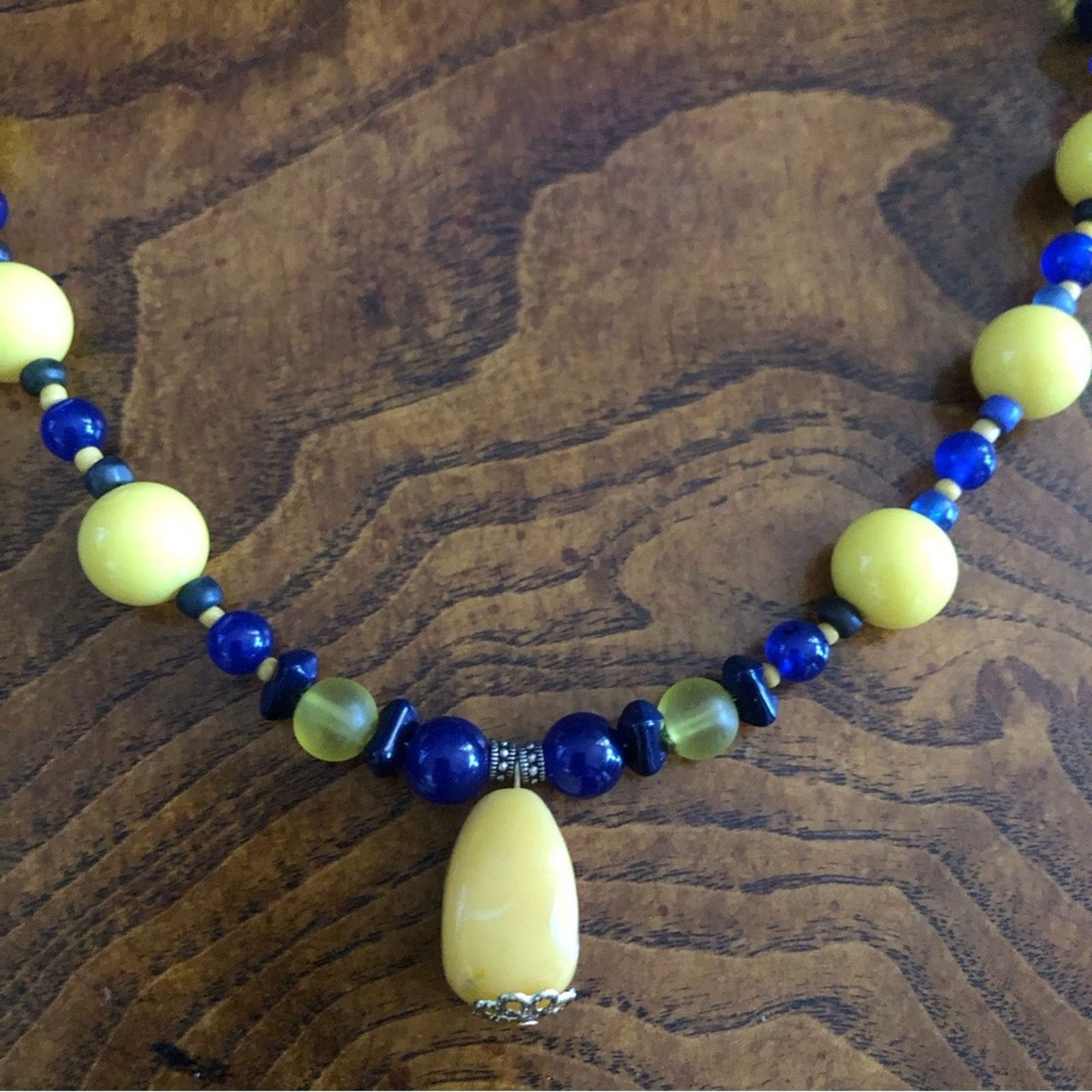 Handmade Handcrafted recycled vintage lemon lazurite stone necklac Size ONE SIZE - 8 Thumbnail