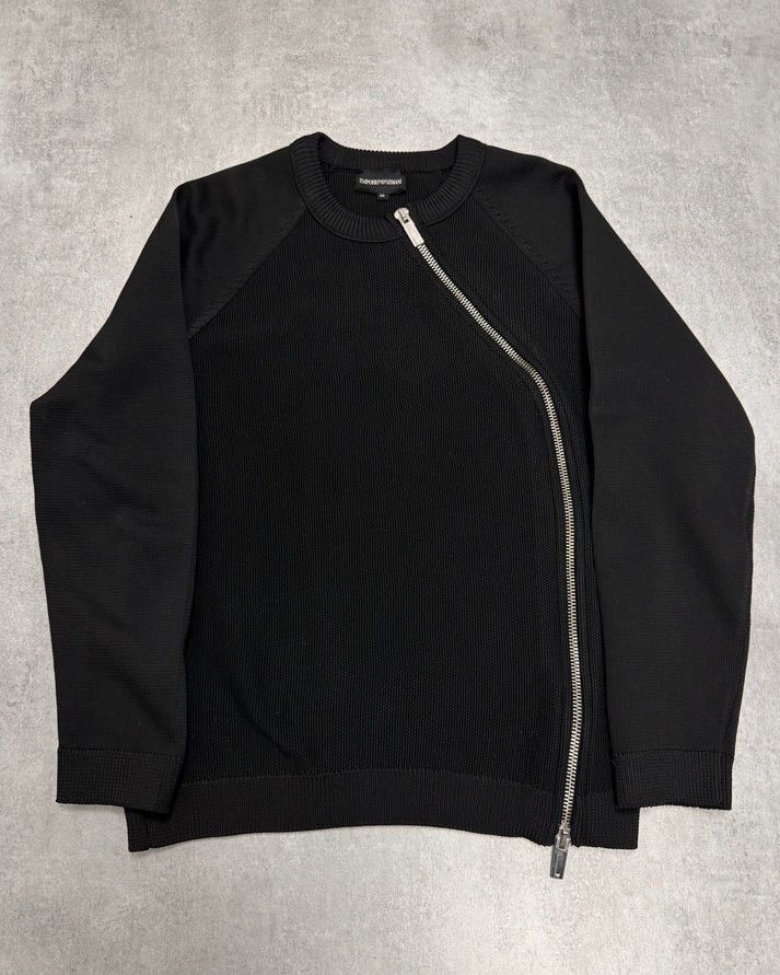 image of Fw2015 Emporio Armani Asymmetrical Full-Zip Sweater (S/m) in Black, Men's (Size Medium)