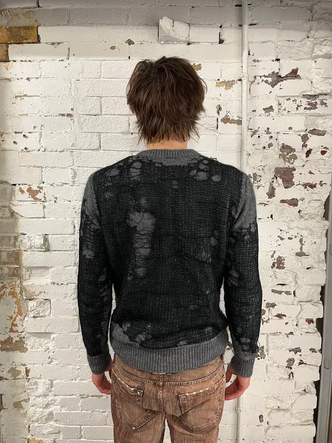 Diesel Diesel Grey & Black Spyder Web Wool Blend Distressed Sweater Size US S / EU 44-46 / 1 - 3 Thumbnail