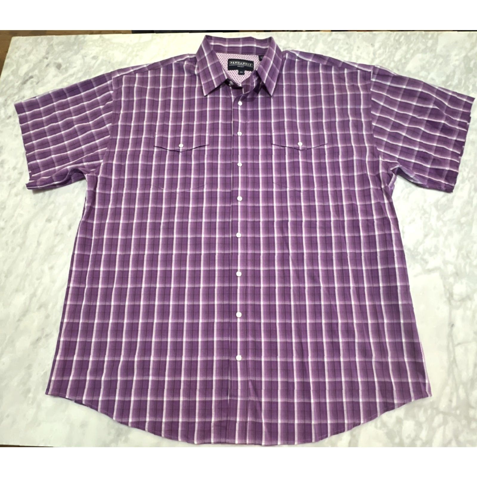 Vintage Panhandle Select Men's 2XL Short Sleeve Pearl Snap Plaid Western Shirt Purple Woven Cotton Size US XXL / EU 58 / 5 - 3 Thumbnail