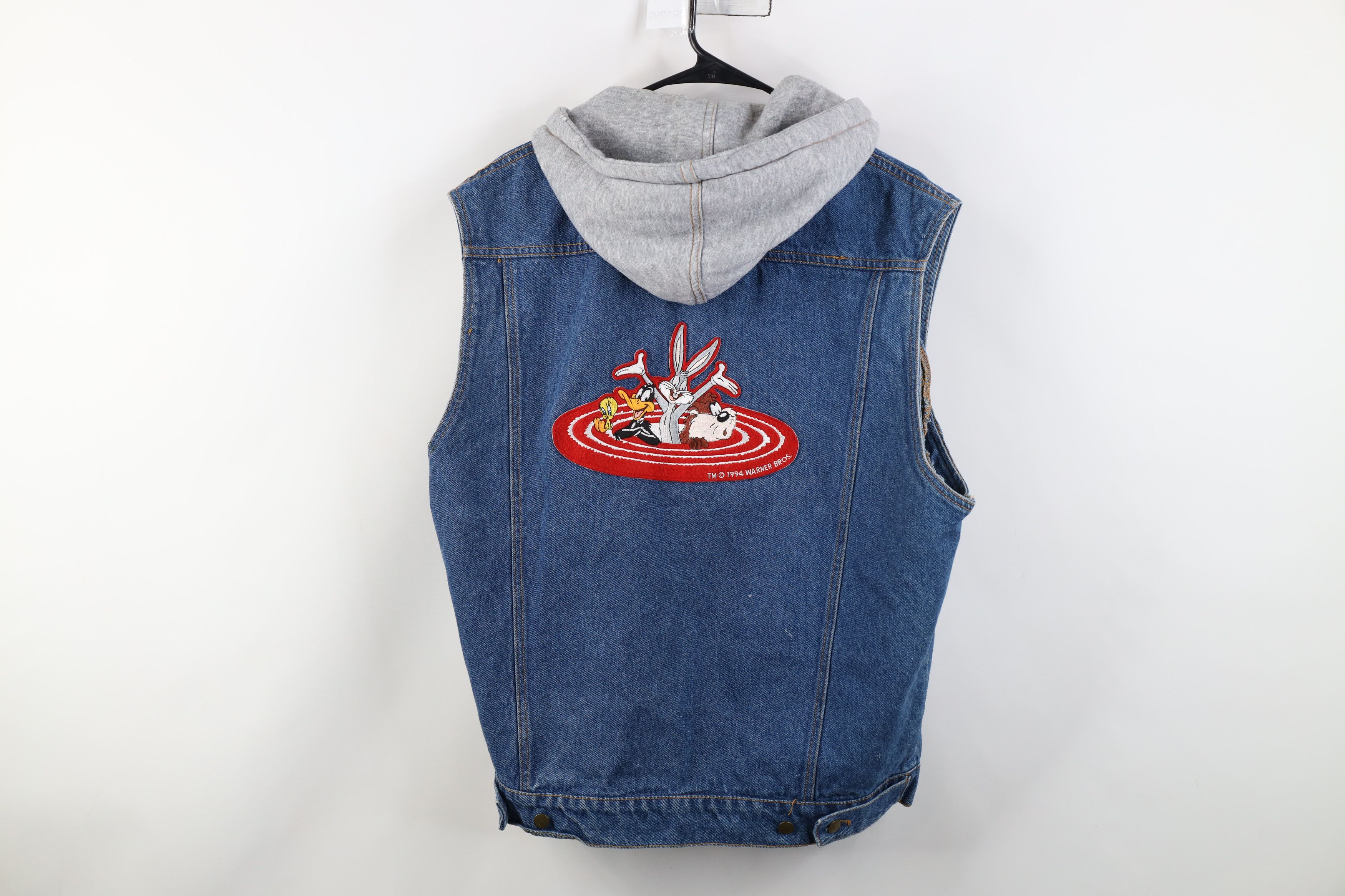 Vintage Vintage 90s Looney Tunes Hooded Denim Trucker Vest Jacket Size US M / EU 48-50 / 2 - 14 Thumbnail