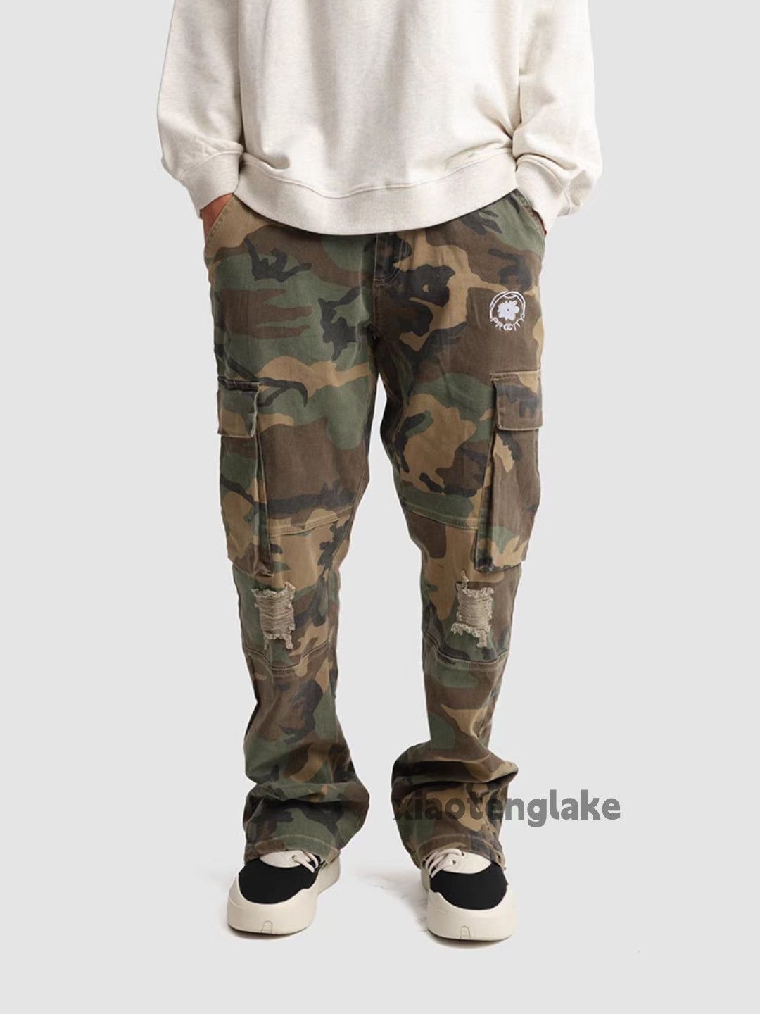 Designer × Japanese Brand × Vintage utility camo skate hiphop damaged ripped cargo pants Size US 31 - 1 Thumbnail