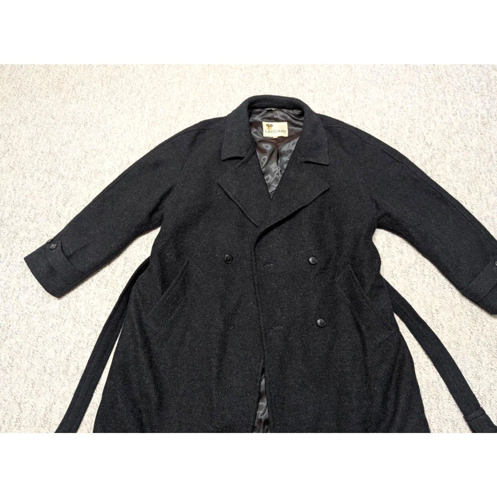 Vintage VINTAGE Lakeland overcoat XL Belted Wool Black Coat Men 46 51" length 37" arms Trench Long Belted Size US XL / EU 56 / 4 - 4 Thumbnail