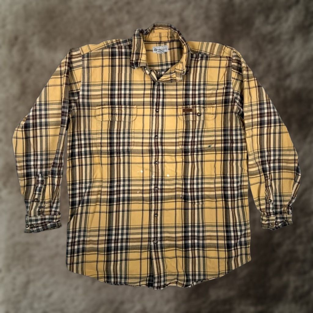 Carhartt VINTAGE Carhartt Shirt Mens XLT Yellow Plaid Long Sleeve Button Up Shacket Workwear Size US XL / EU 56 / 4 - 1 Thumbnail