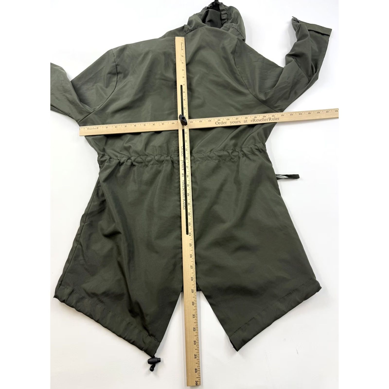 Vintage Piazza Italia Coat Womens Medium Green Hooded Fishtail Parka Full Zip Pockets Size M / US 6-8 / IT 42-44 - 7 Thumbnail