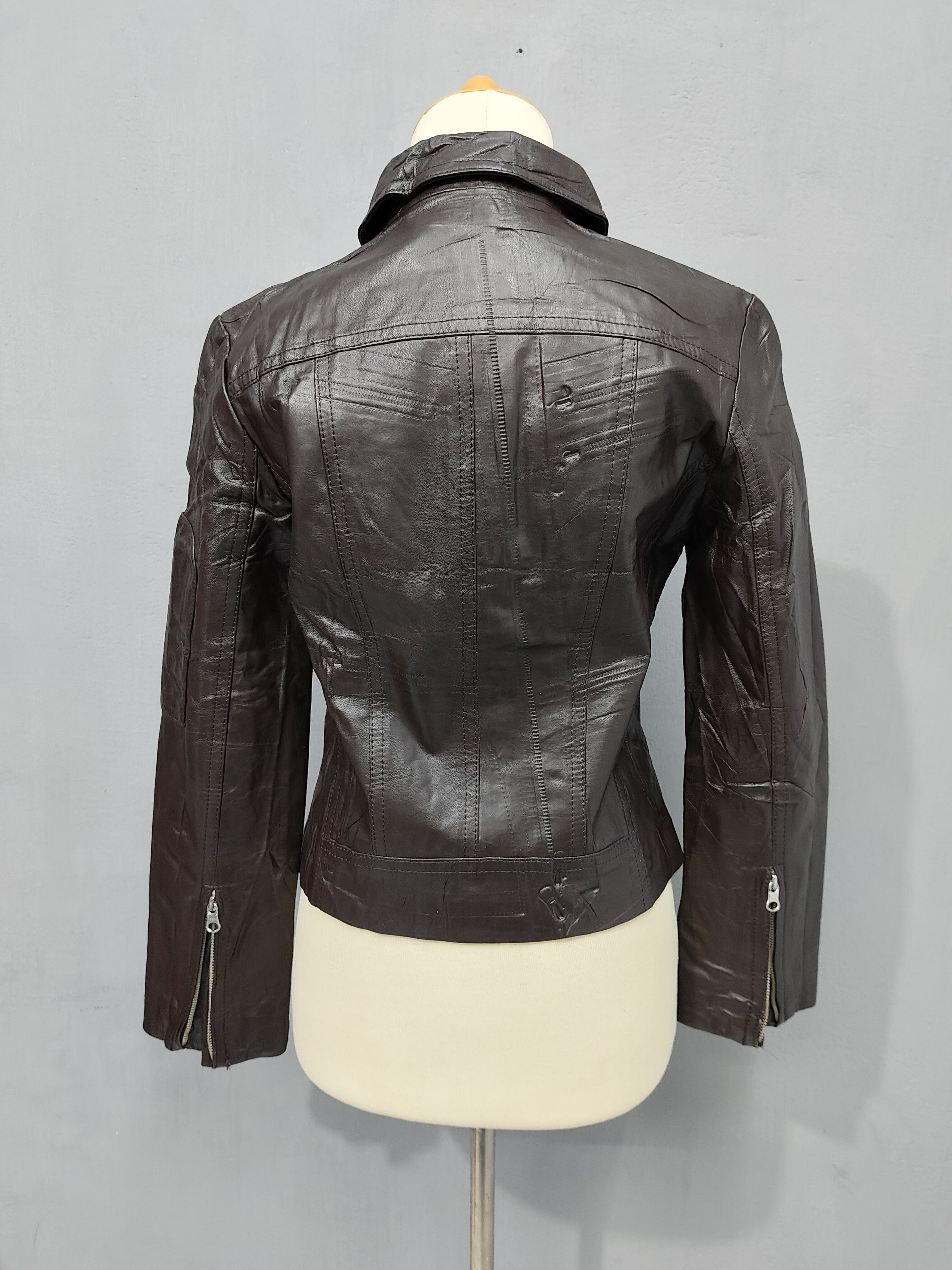 DKNY 2000s DKNY- Multi Zip Pocket Moto Sheepskin Leather Jacket Size M / US 6-8 / IT 42-44 - 4 Thumbnail