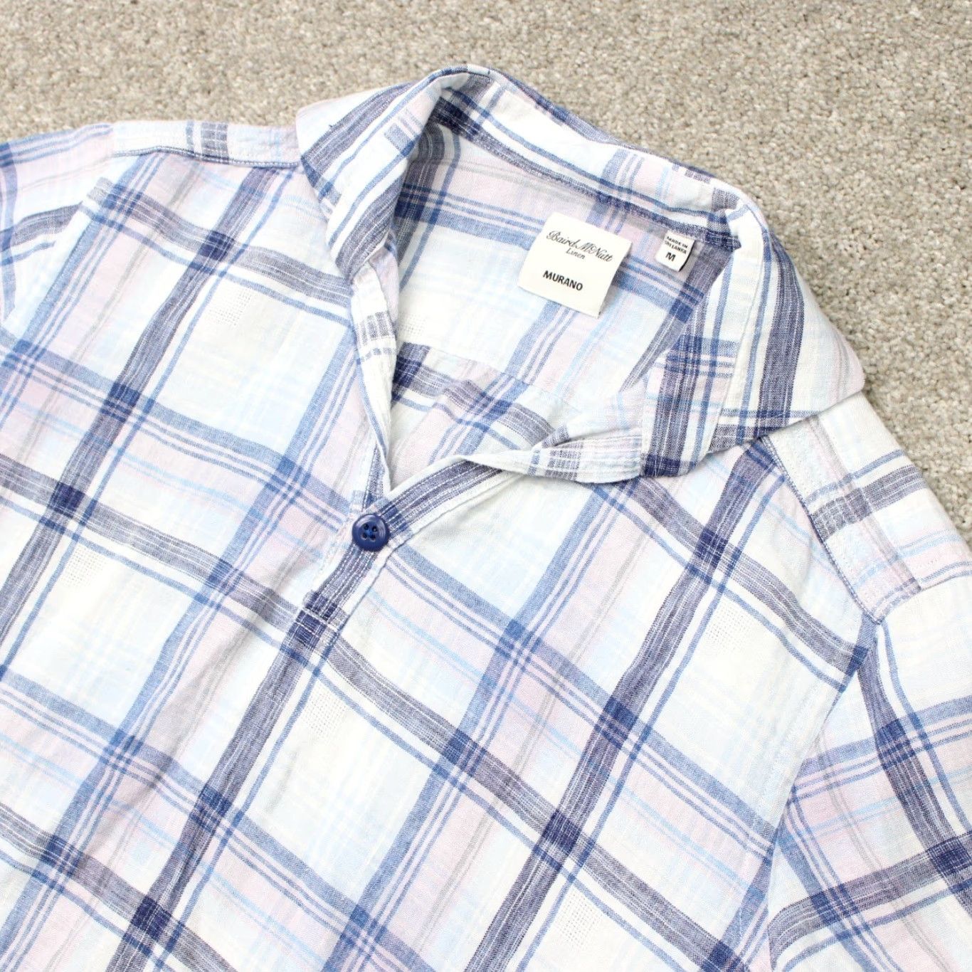 Murano Baird McNutt Murano Shirt Mens Medium Pink/Blue 100% Linen Button-Up Long Sleeve Plaid Casual Vintage: No Size US M / EU 48-50 / 2 - 3 Thumbnail