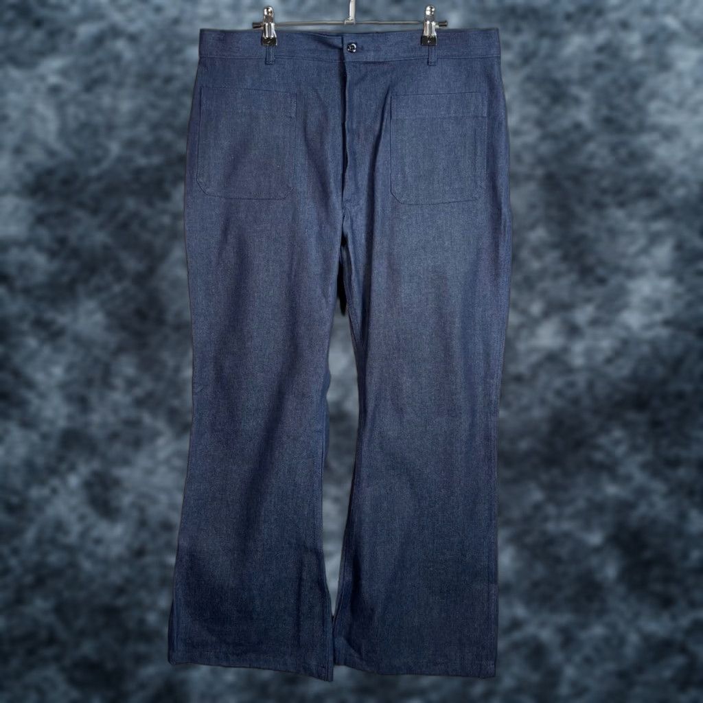 Vintage Us Navy Mens 36R Seafarer Denim Utility Flare Leg Trousers New! Pants Mens 36R Blue Cotton Blend Flared Denim Dress Pants 28In Inseam
