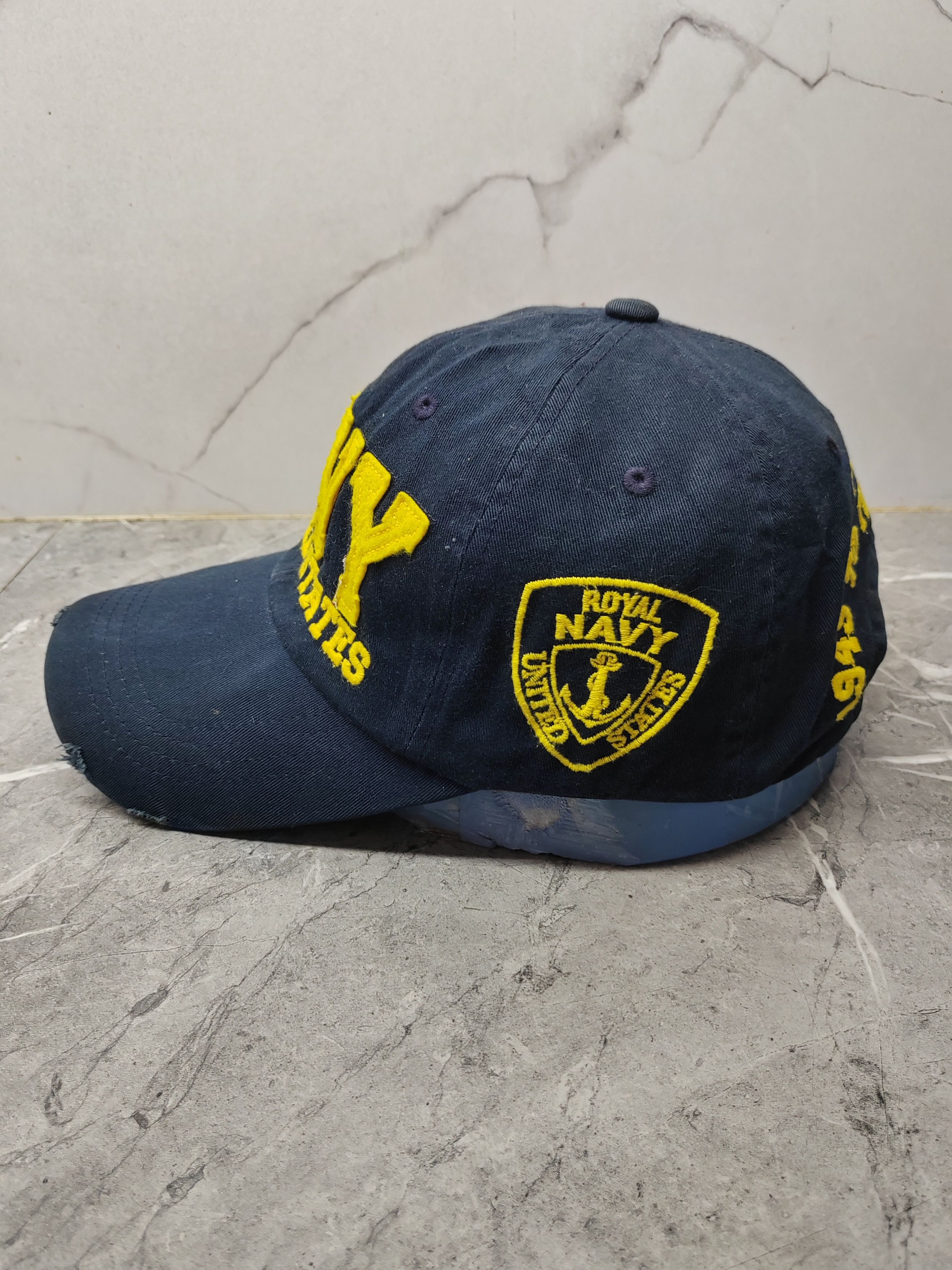 Vintage Vintage Navy Distressed Style Cap Hat Size ONE SIZE - 4 Thumbnail