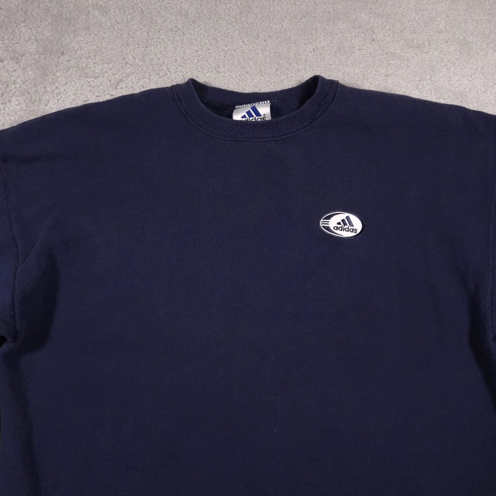 Adidas VINTAGE Adidas Sweater Mens XL Crewneck Pullover Navy Blue Three Stripe Logo Retro 00s Cotton Polyester Solid Knit Ribbed Cuffs Hem Size US XL / EU 56 / 4 - 3 Thumbnail