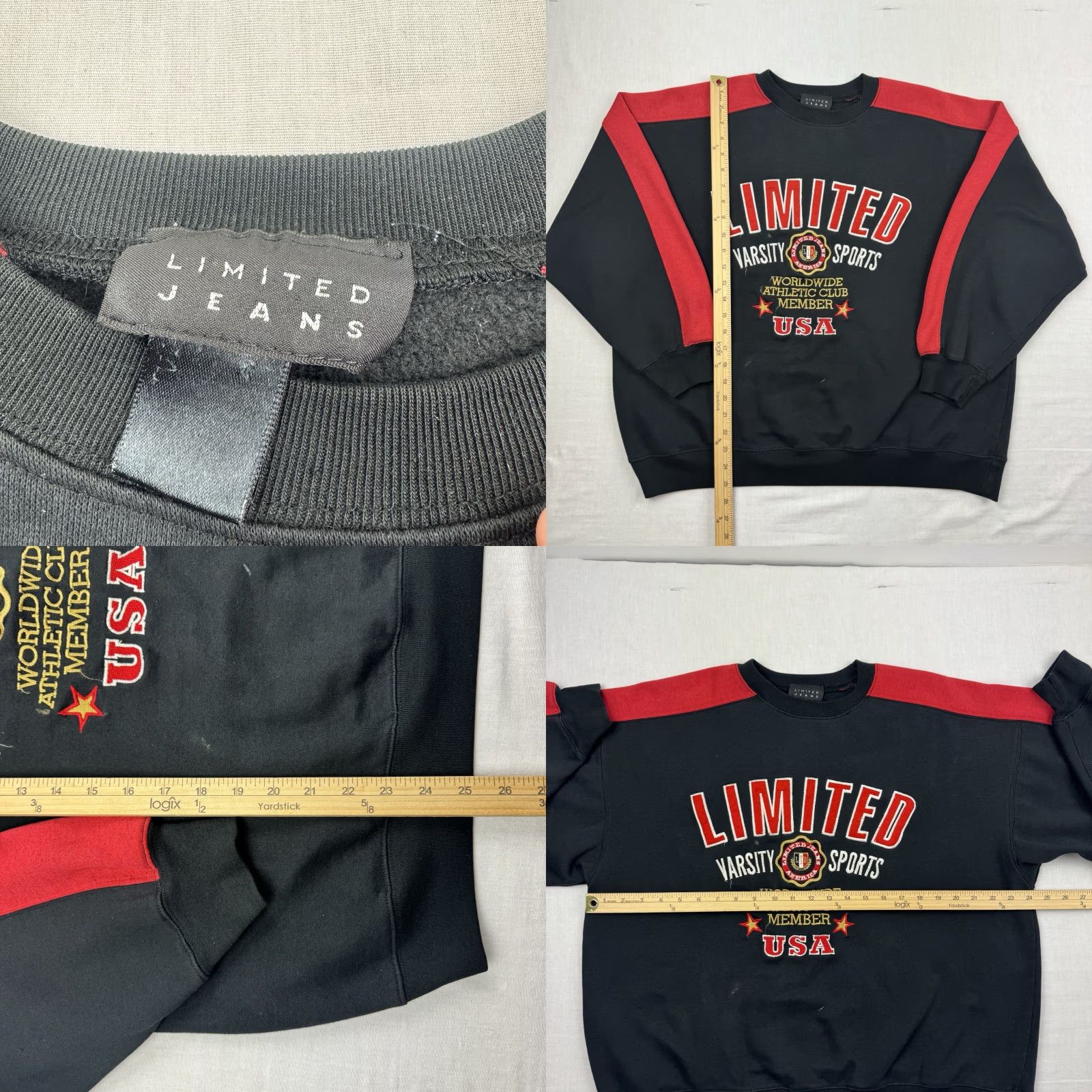 Vintage VINTAGE The Limited Sweatshirt Womens M Black Embroidered Patches 90s 90s Event Activewear Crew Neck Pullover Size M / US 6-8 / IT 42-44 - 8 Thumbnail