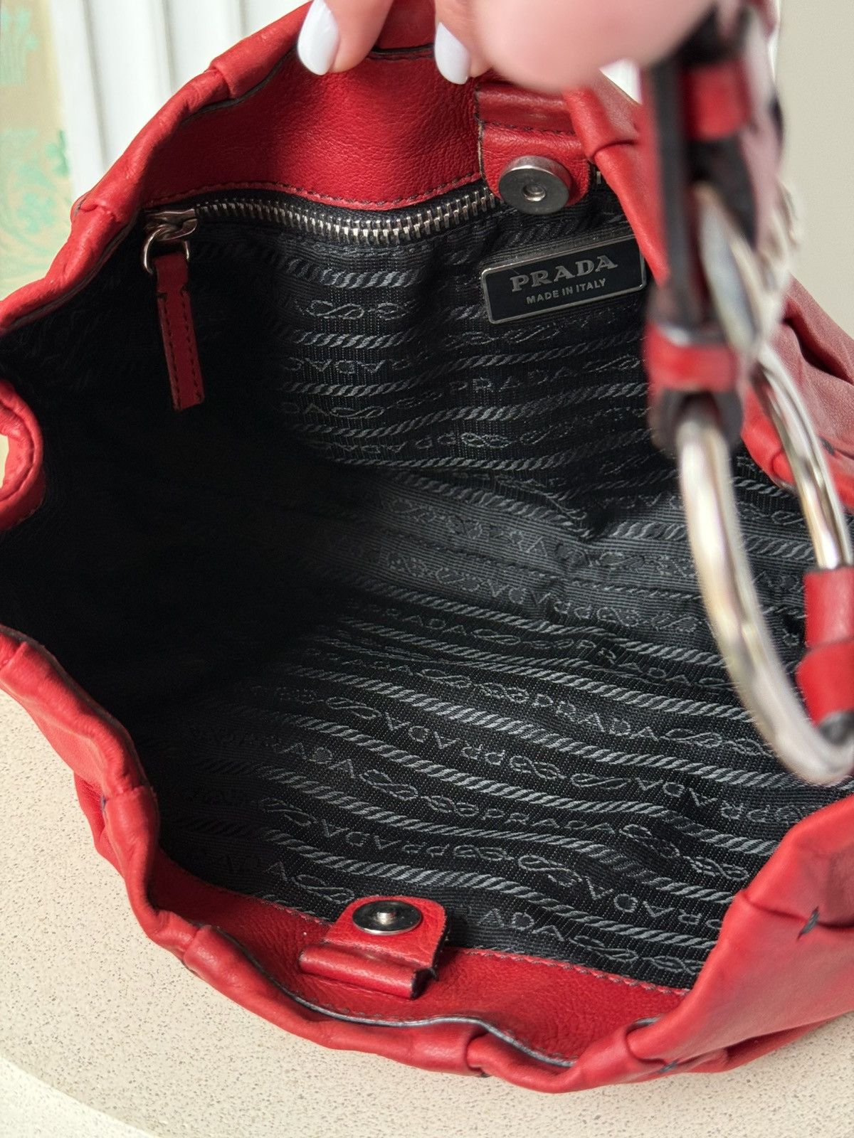 Prada Vintage Prada Logo Red Soft Leather Shoulder Bag Size ONE SIZE - 10 Thumbnail