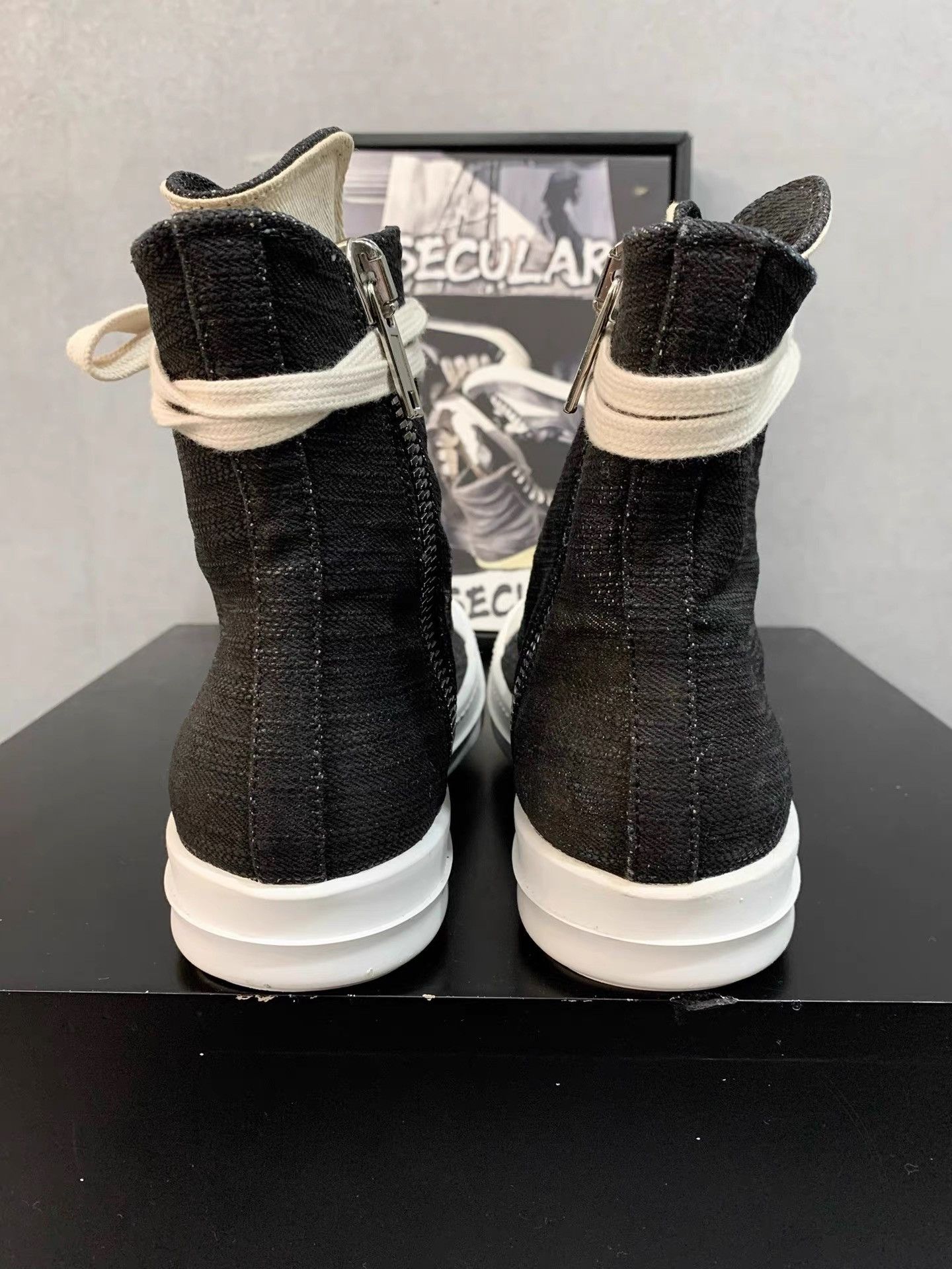 Rick Owens Rick Owens DRKSHDW Black & White Waxed High-Top Sneakers K34 Size US 6.5 / IT 36.5 - 7 Thumbnail